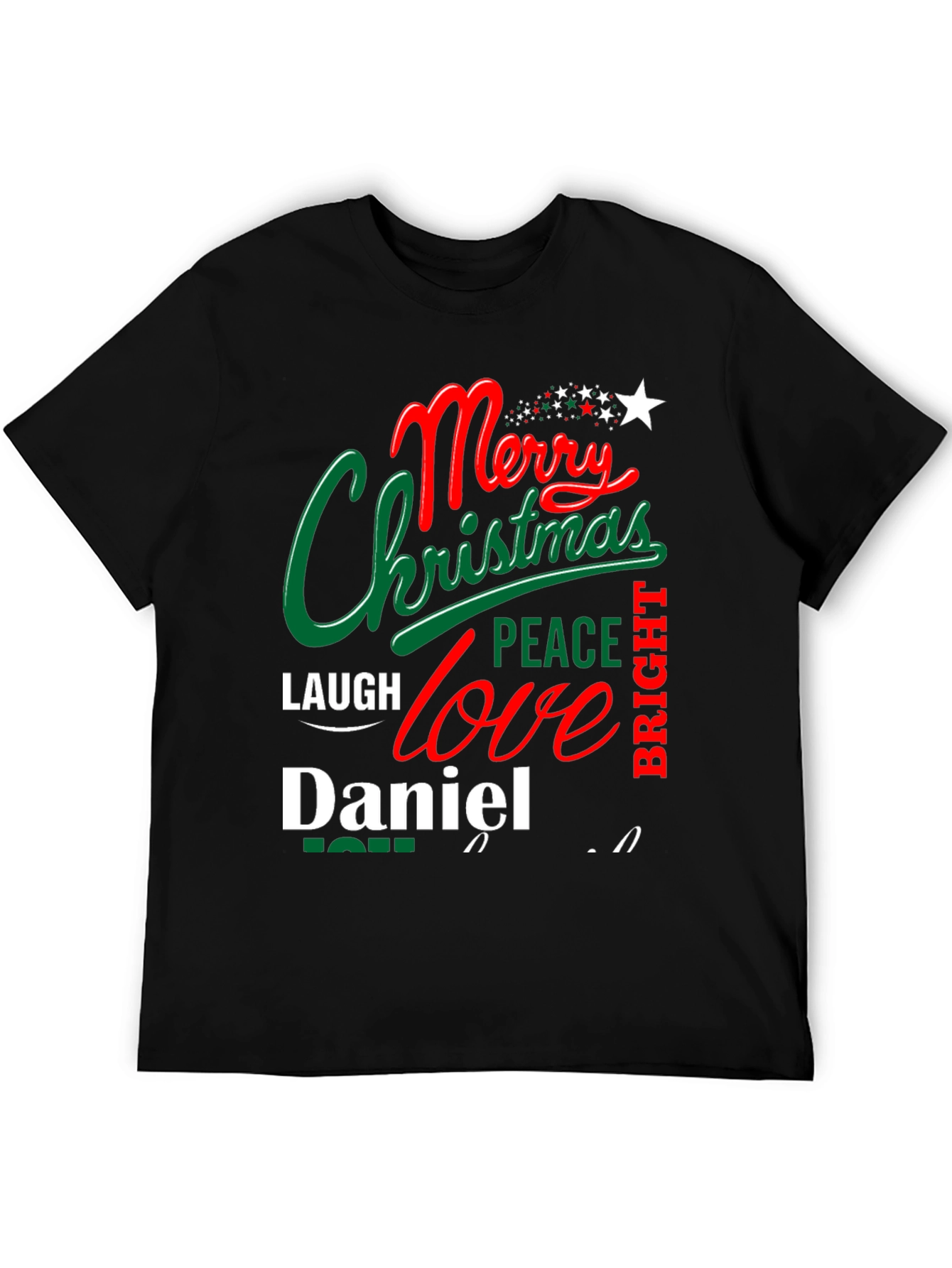 Black Merry Christmas Daniel T-Shirt - Holiday Festive Tee view 5