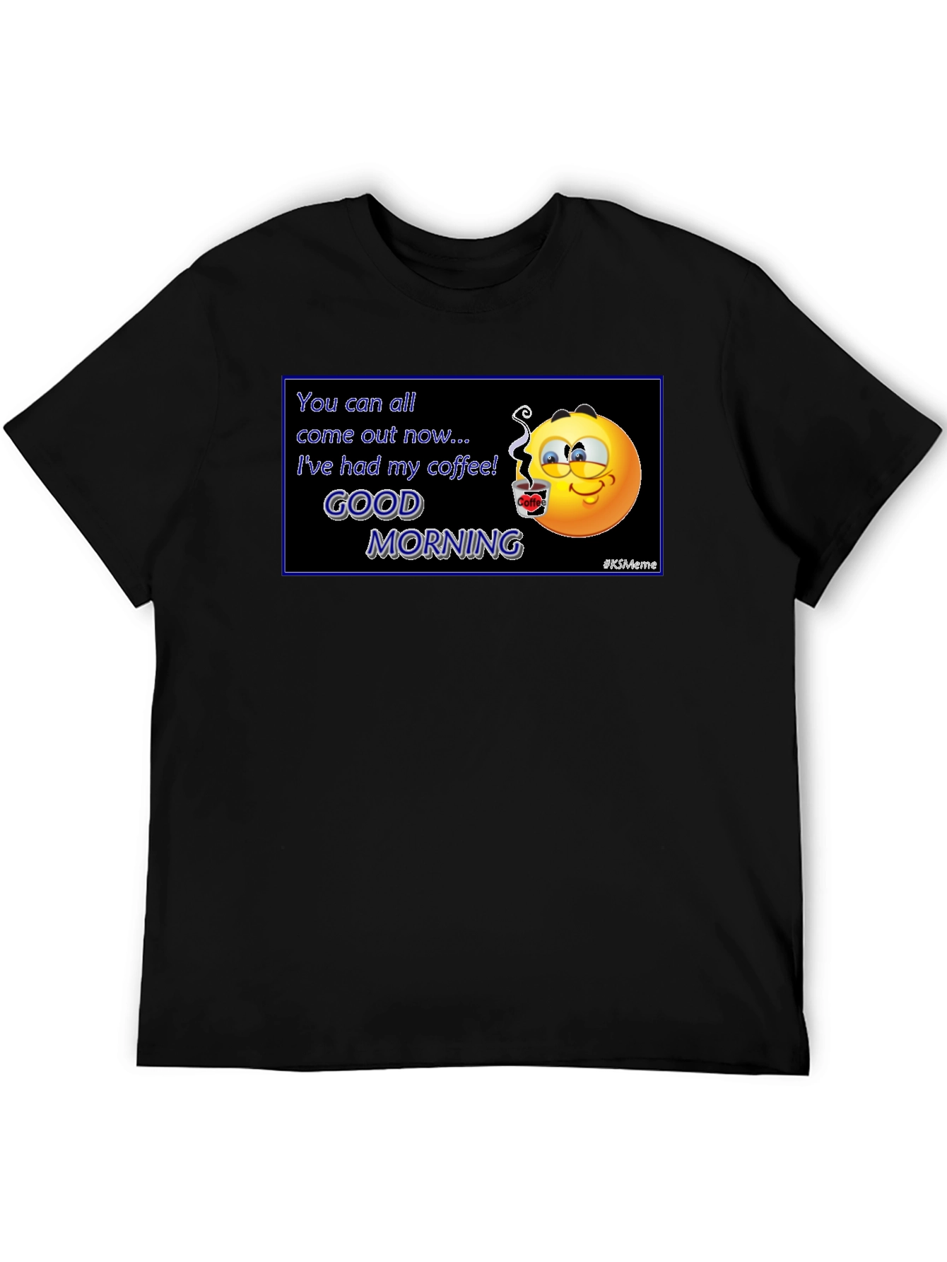 Black Funny Coffee Emoji T-Shirt - Good Morning Meme Tee view 5