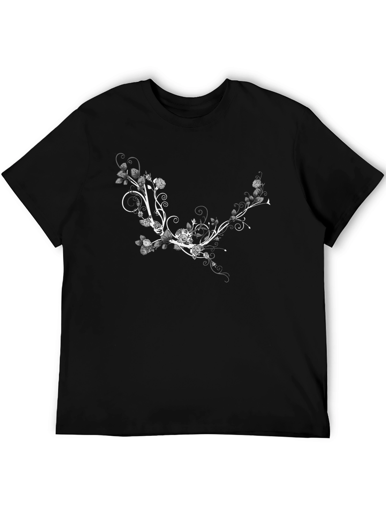 Black Floral Vine Graphic T-Shirt - Stylish Black Tee view 5