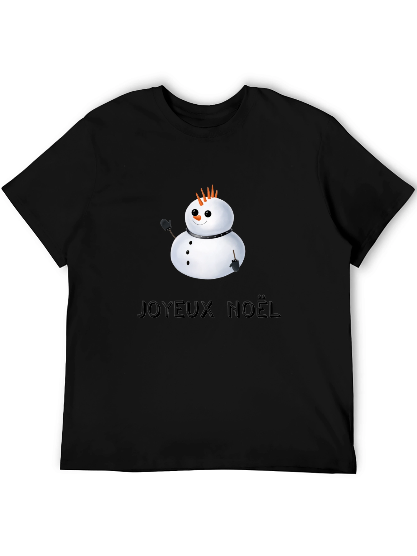 Black Joyeux Noel Snowman Black T-Shirt view 5