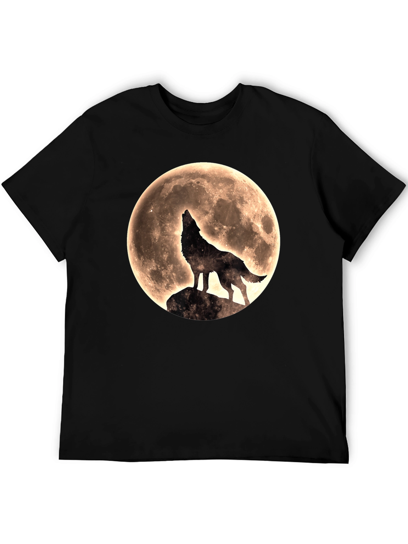 Black Wolf Howling at Moon Graphic T-Shirt - Black view 5