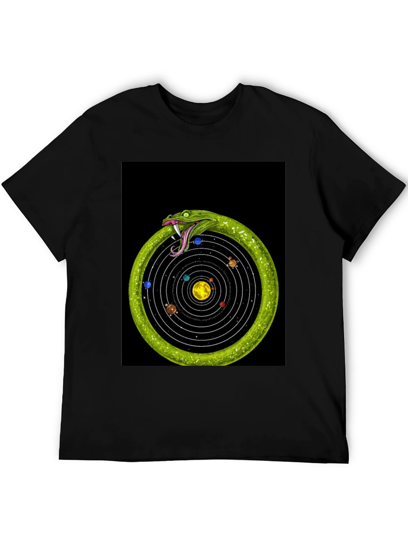 Black Ouroboros Solar System T-Shirt view 5