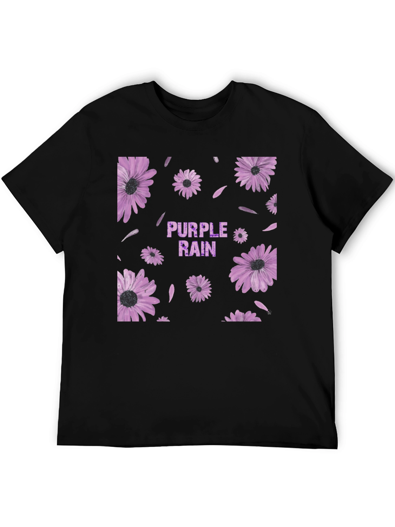 Black Purple Rain Floral Graphic T-Shirt view 5