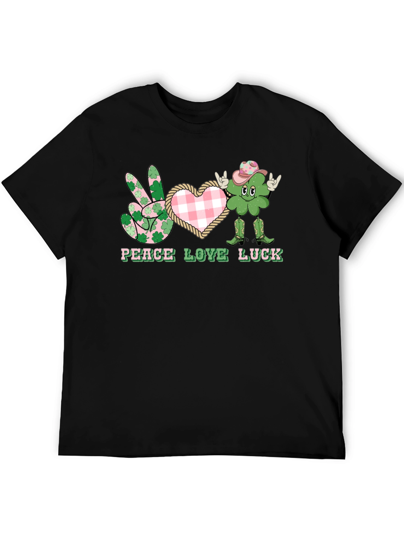 Black Peace Love Luck St. Patrick's Day T-Shirt view 5
