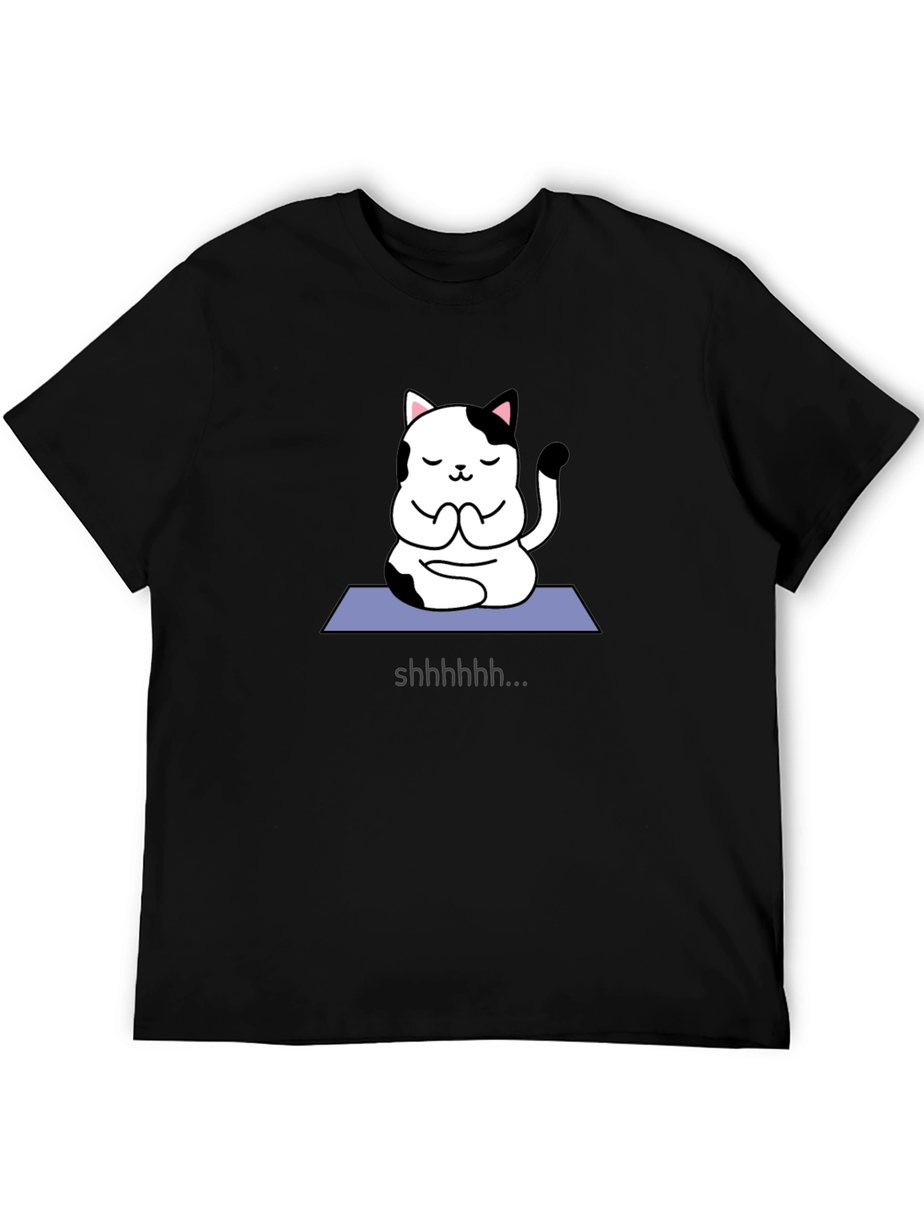 Black Zen Cat Meditation Black T-Shirt view 5