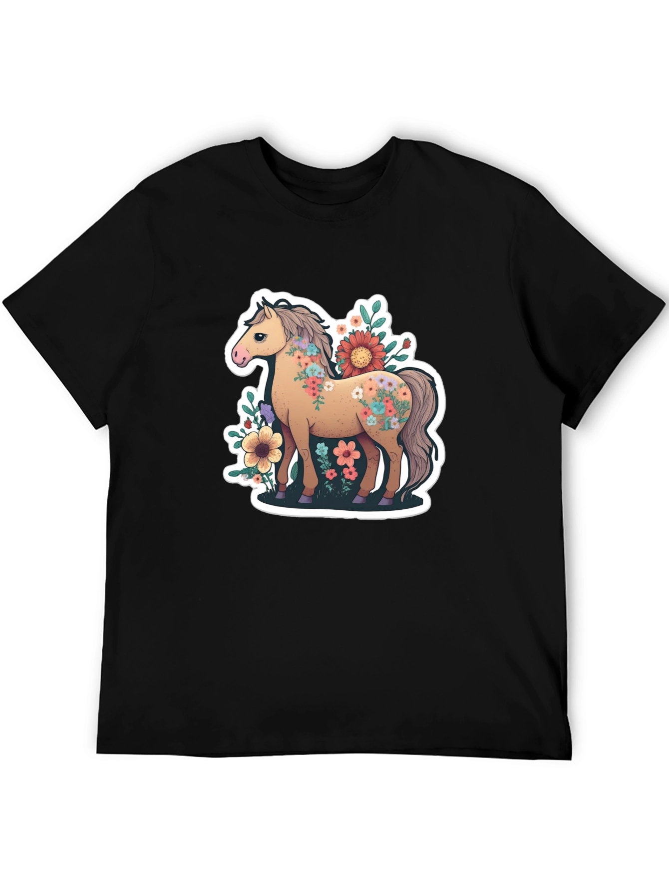 Black Floral Horse Tee - Stylish Graphic T-Shirt view 5