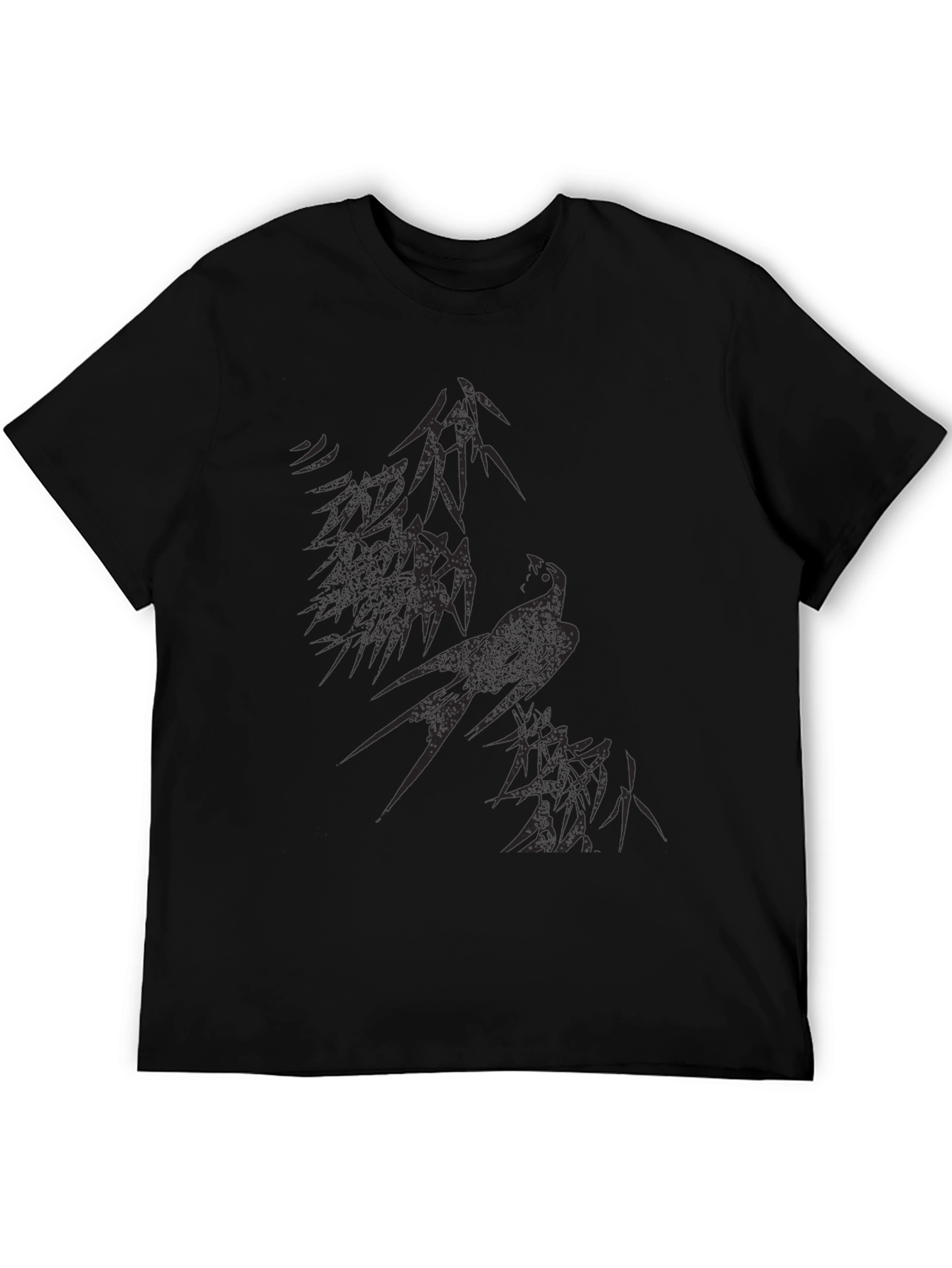Black Abstract Bird Graphic Black T-Shirt view 5