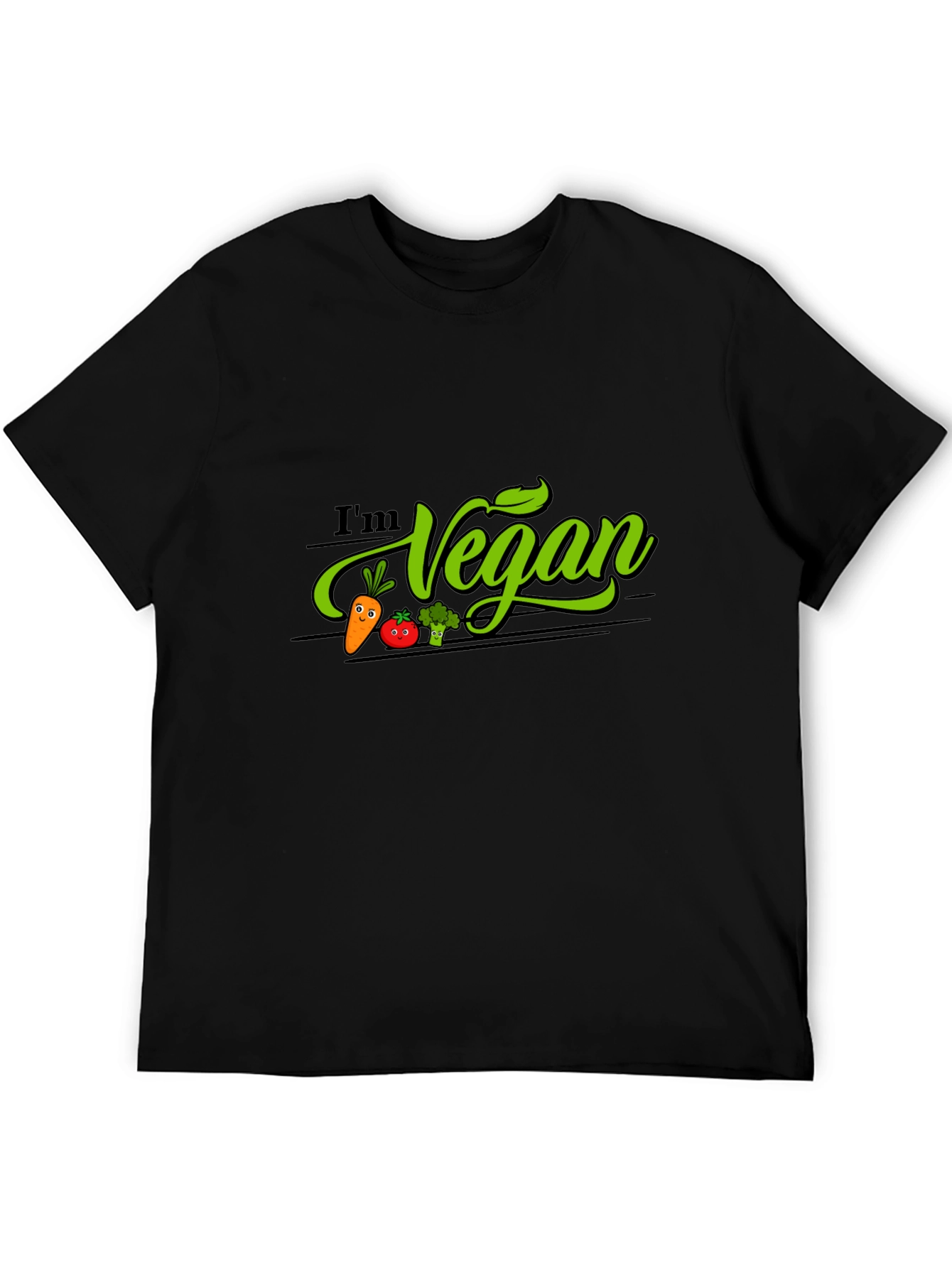Black I'm Vegan Graphic T-Shirt - Black, Crew Neck view 5