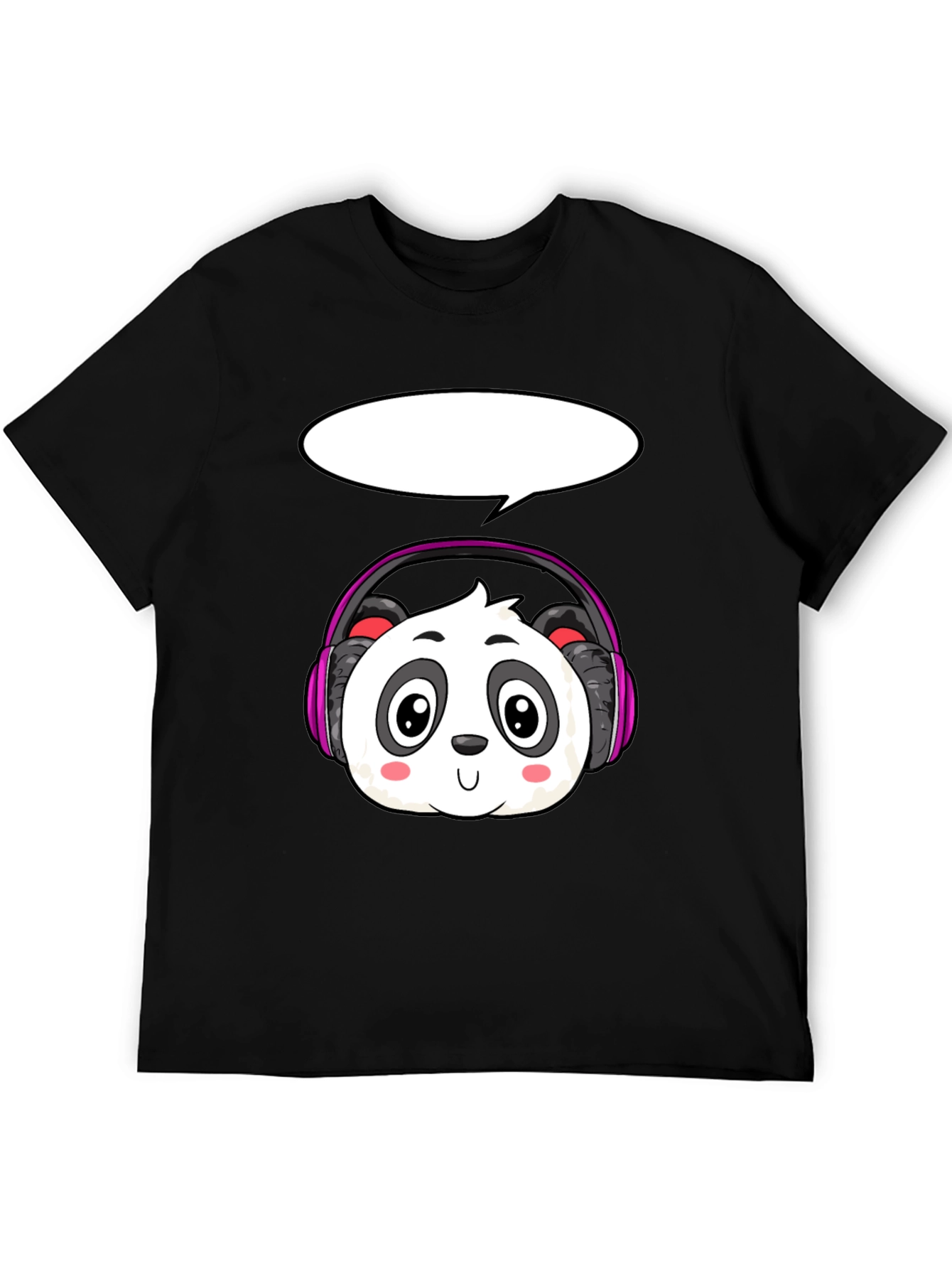 Black Cartoon Panda with Headphones T-Shirt view 5