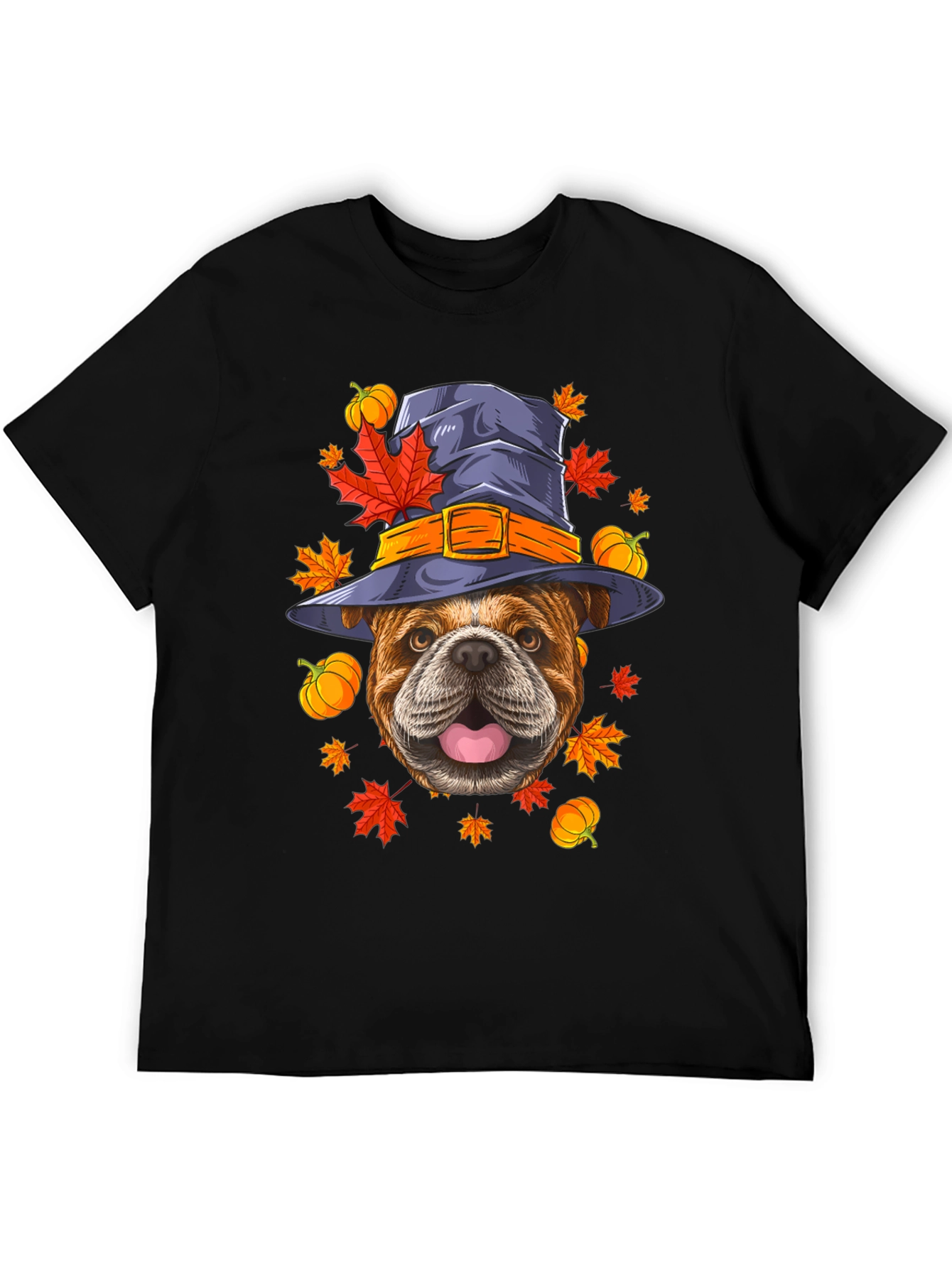 Black Bulldog Witch Hat Fall T-Shirt view 5