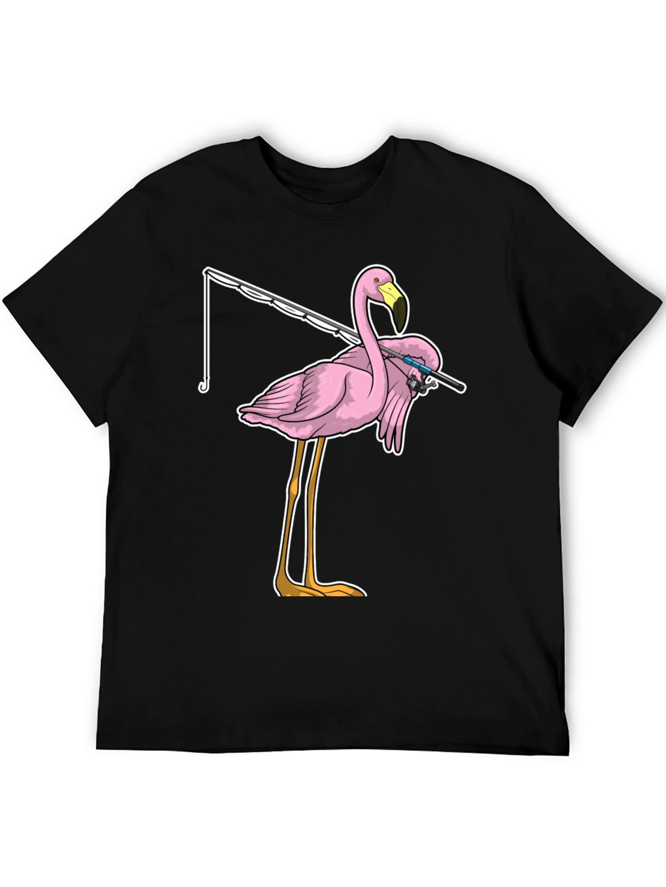 Black Fishing Flamingo T-Shirt - Funny Bird Tee view 5