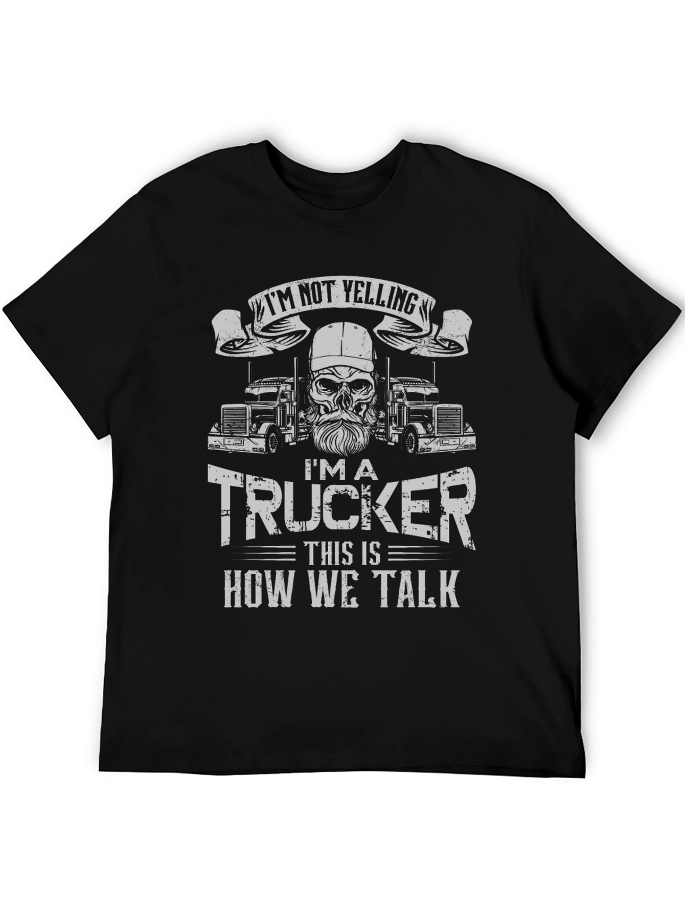 Black I'm Not Yelling Trucker T-Shirt view 5