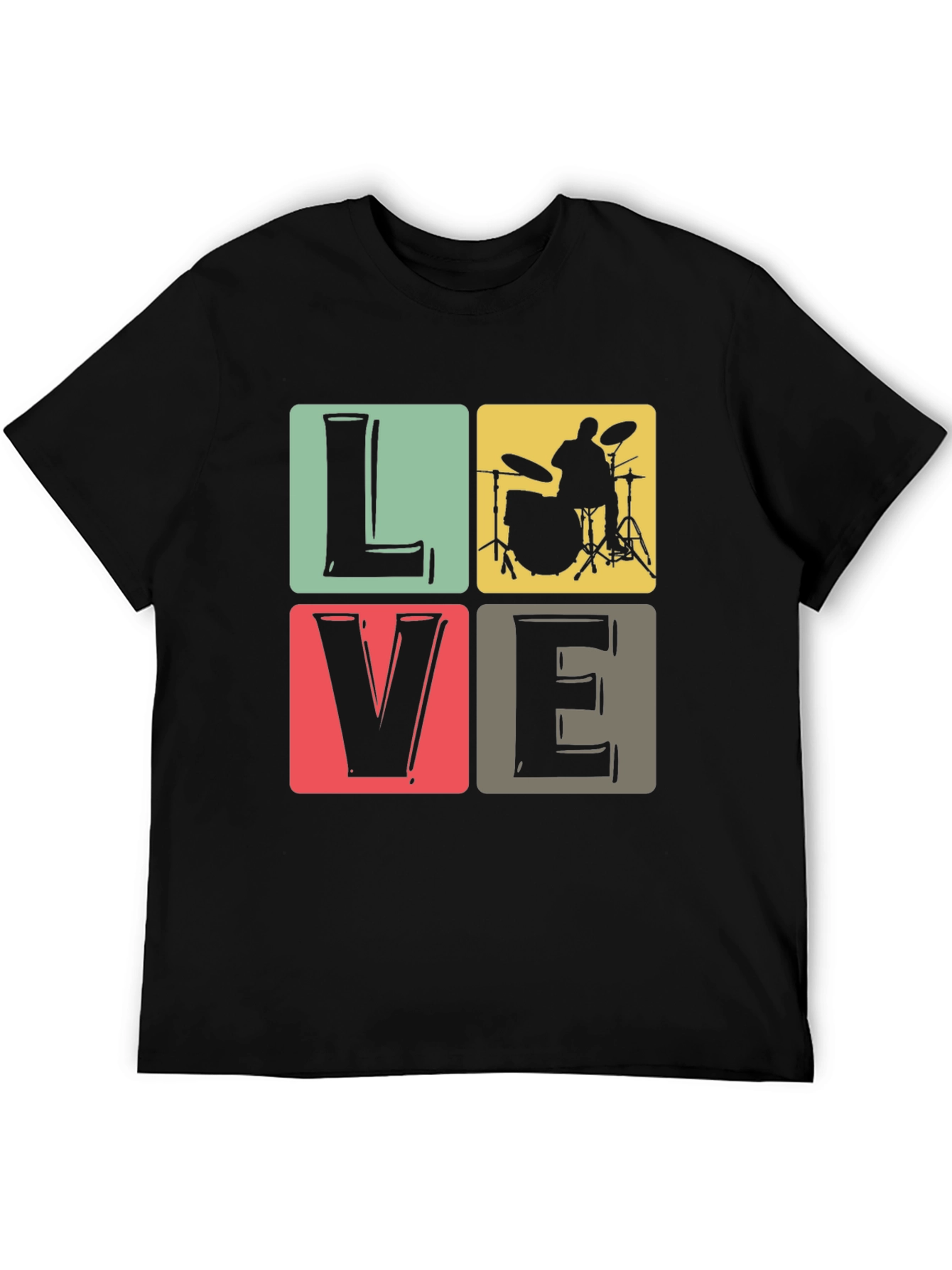 Black Love Music Drummer T-Shirt, Black Crew Neck view 5
