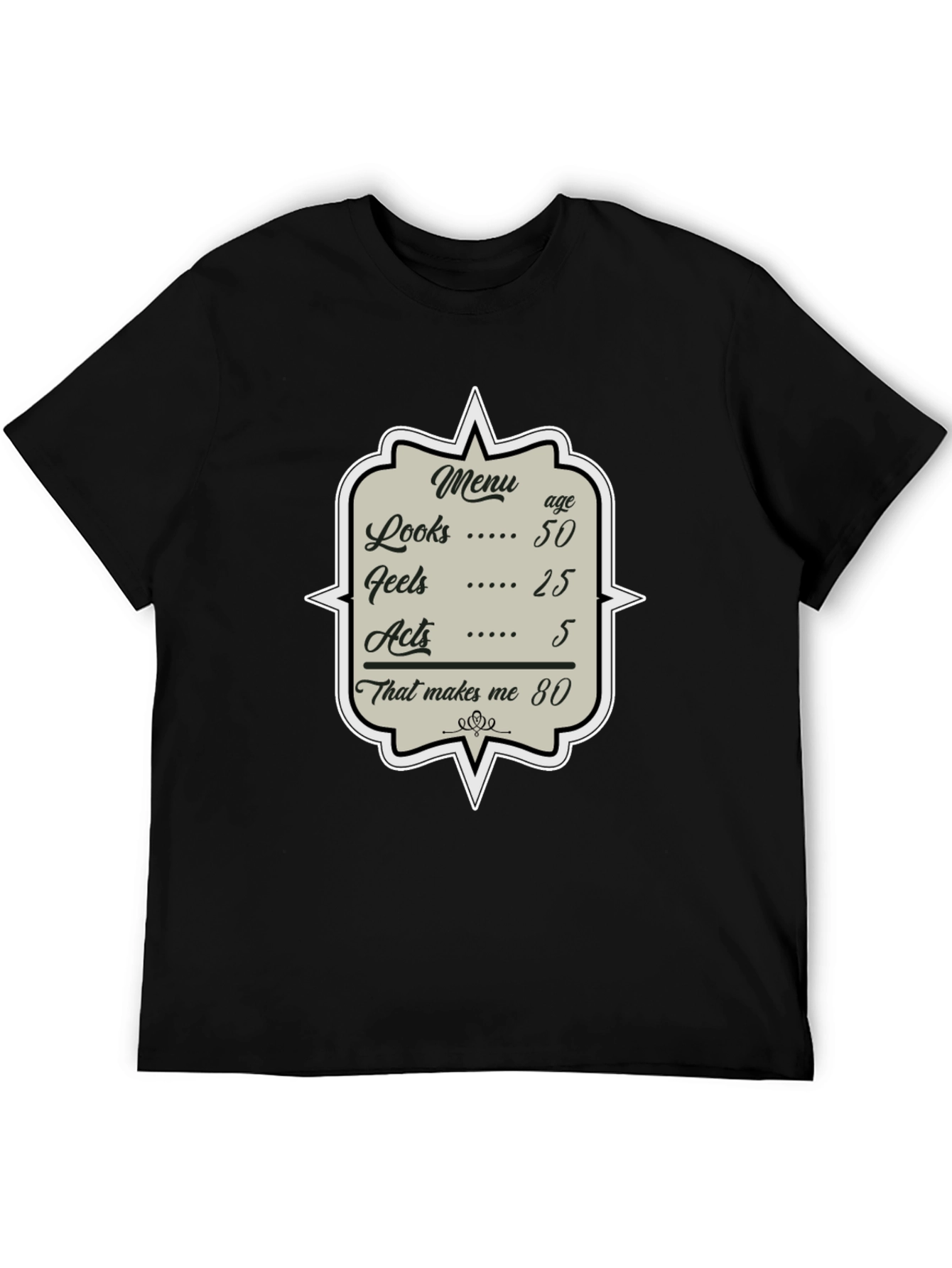 Black Humorous 80th Birthday Menu T-Shirt view 5