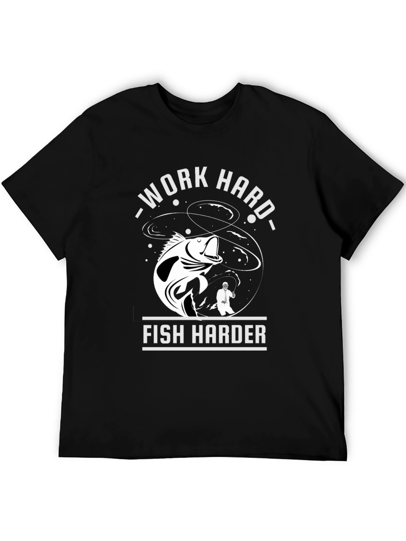 Black Work Hard Fish Harder Graphic T-Shirt view 5