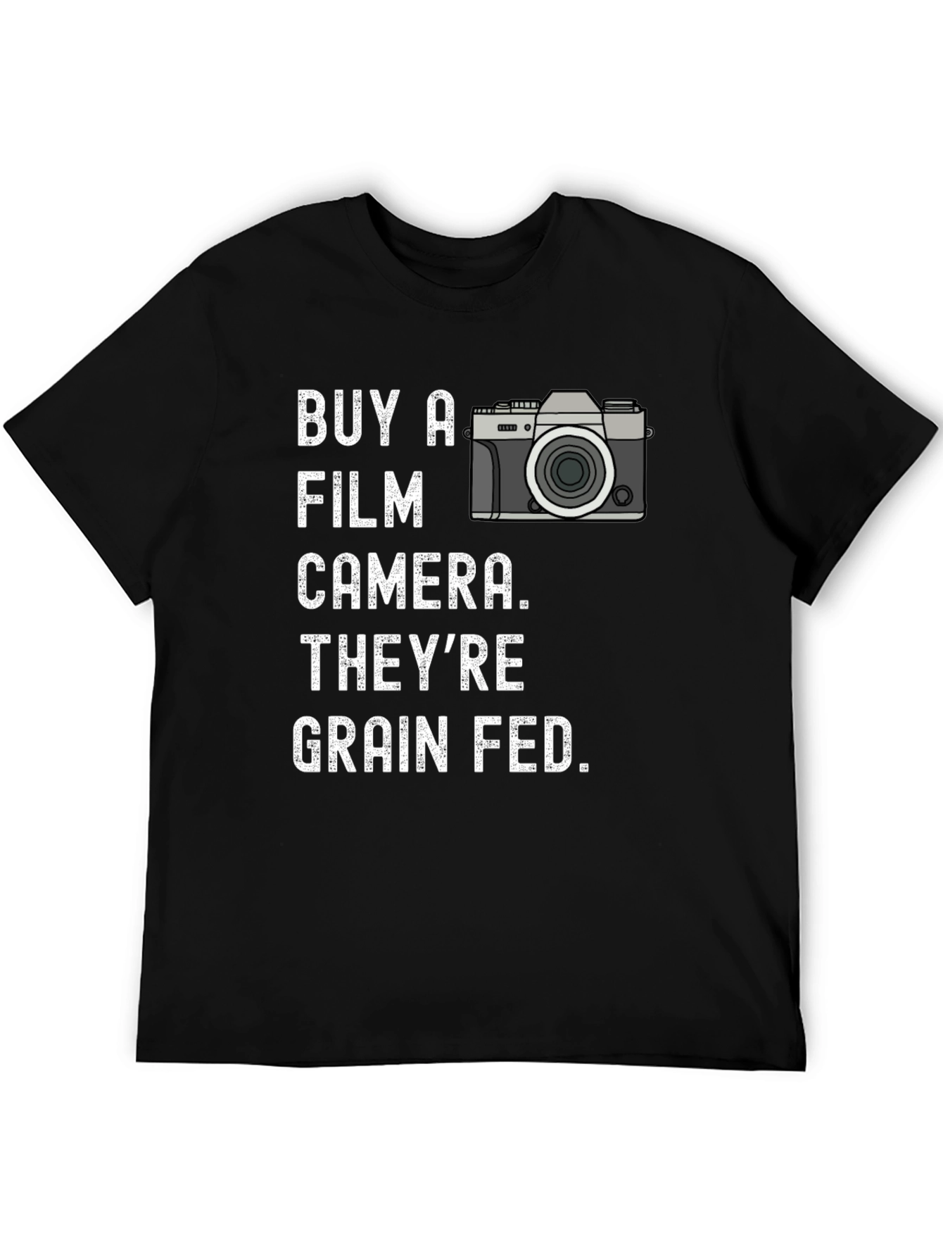 Black Buy a Film Camera T-Shirt - Grain Fed Humor Tee view 5