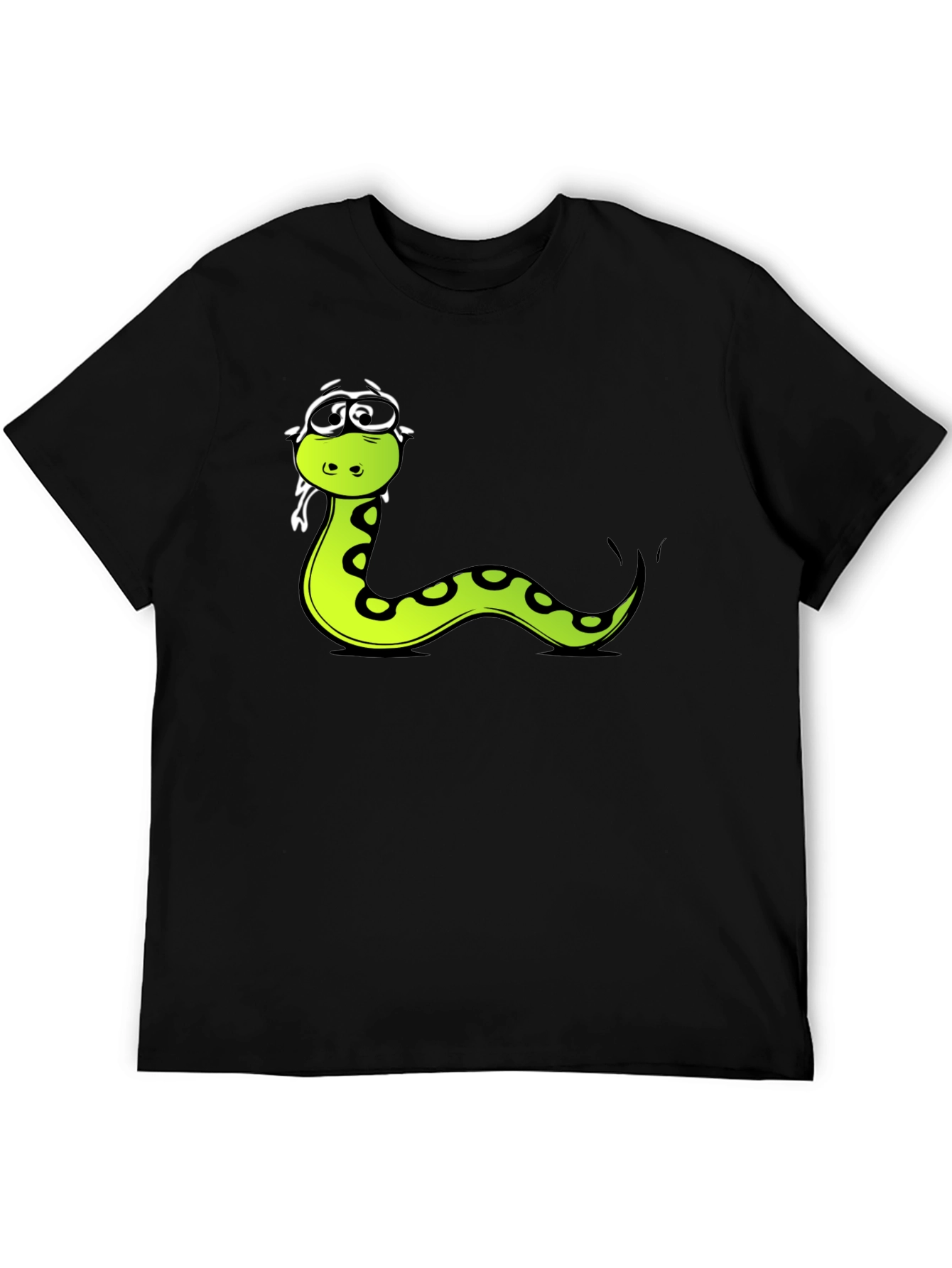 Black Funny Snake Cartoon Graphic Tee - Black T-Shirt view 5