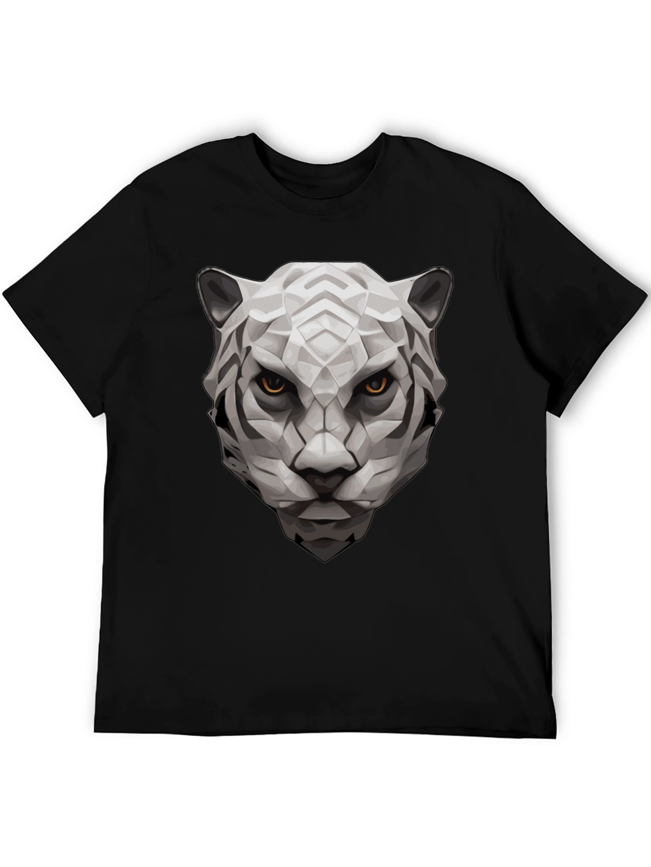 Black Geometric Tiger Graphic Tee - Black Cotton view 5