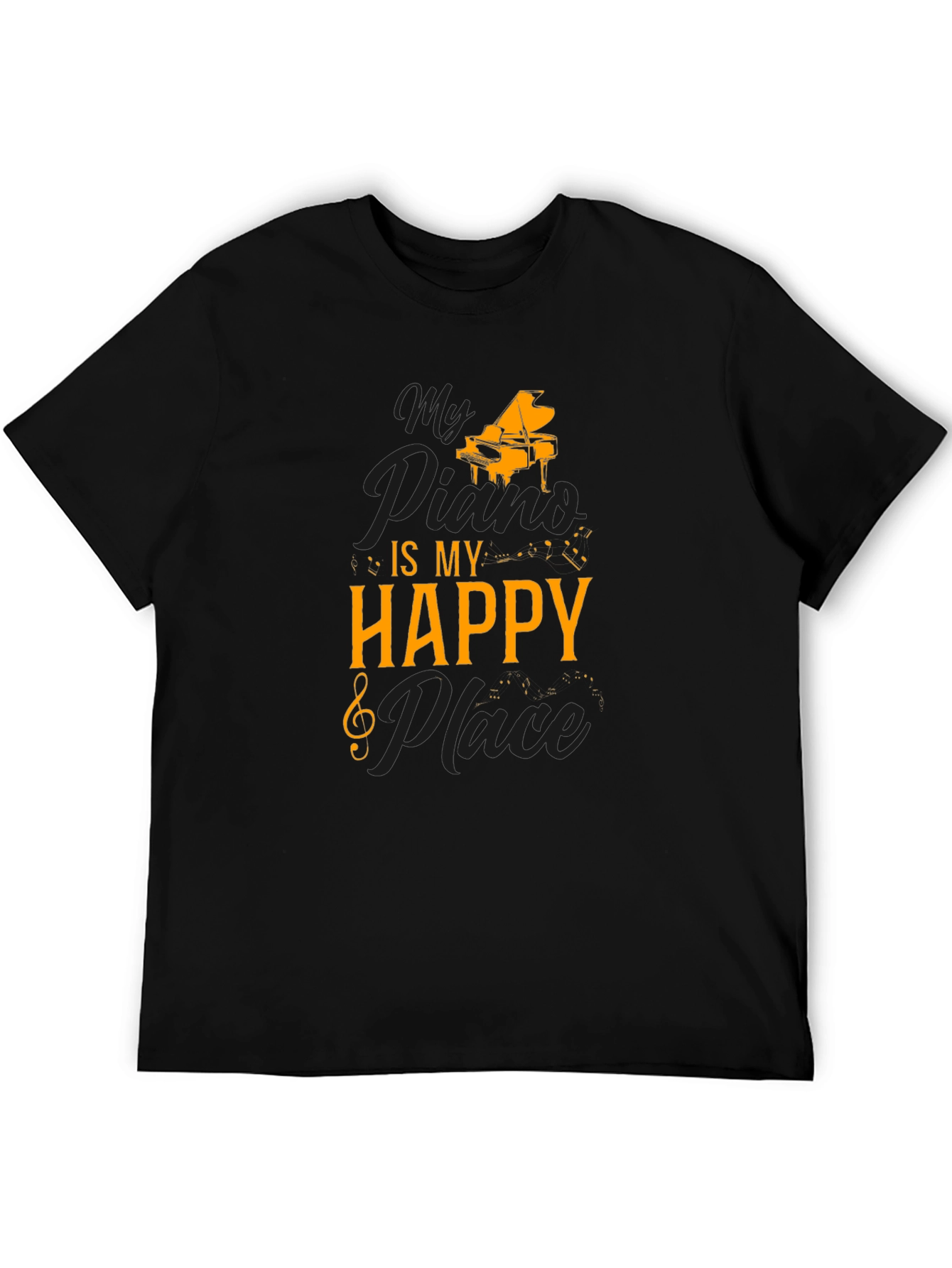 Black My Piano Is My Happy Place T-Shirt view 5