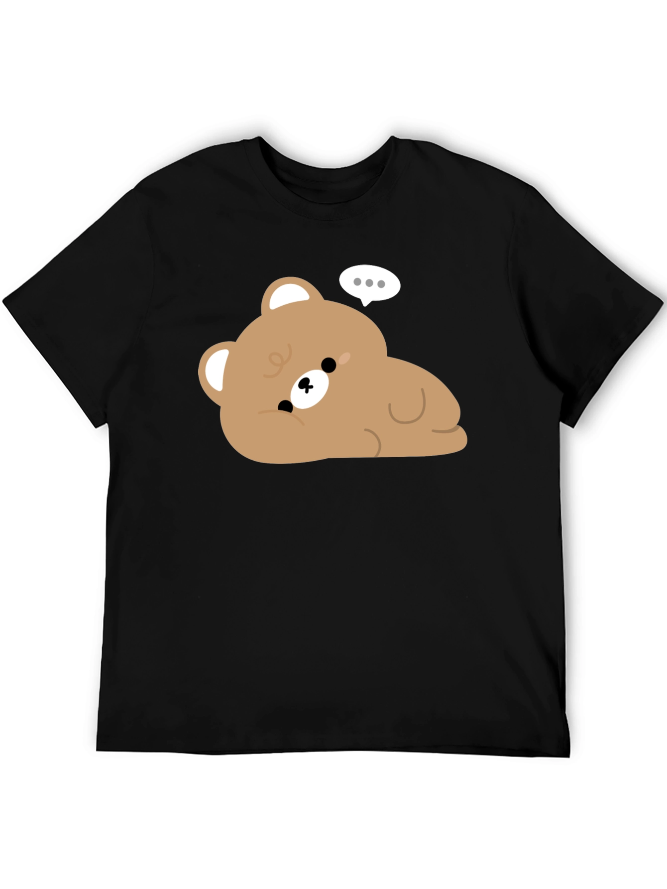 Black Cute Cartoon Bear Graphic Black T-Shirt view 5