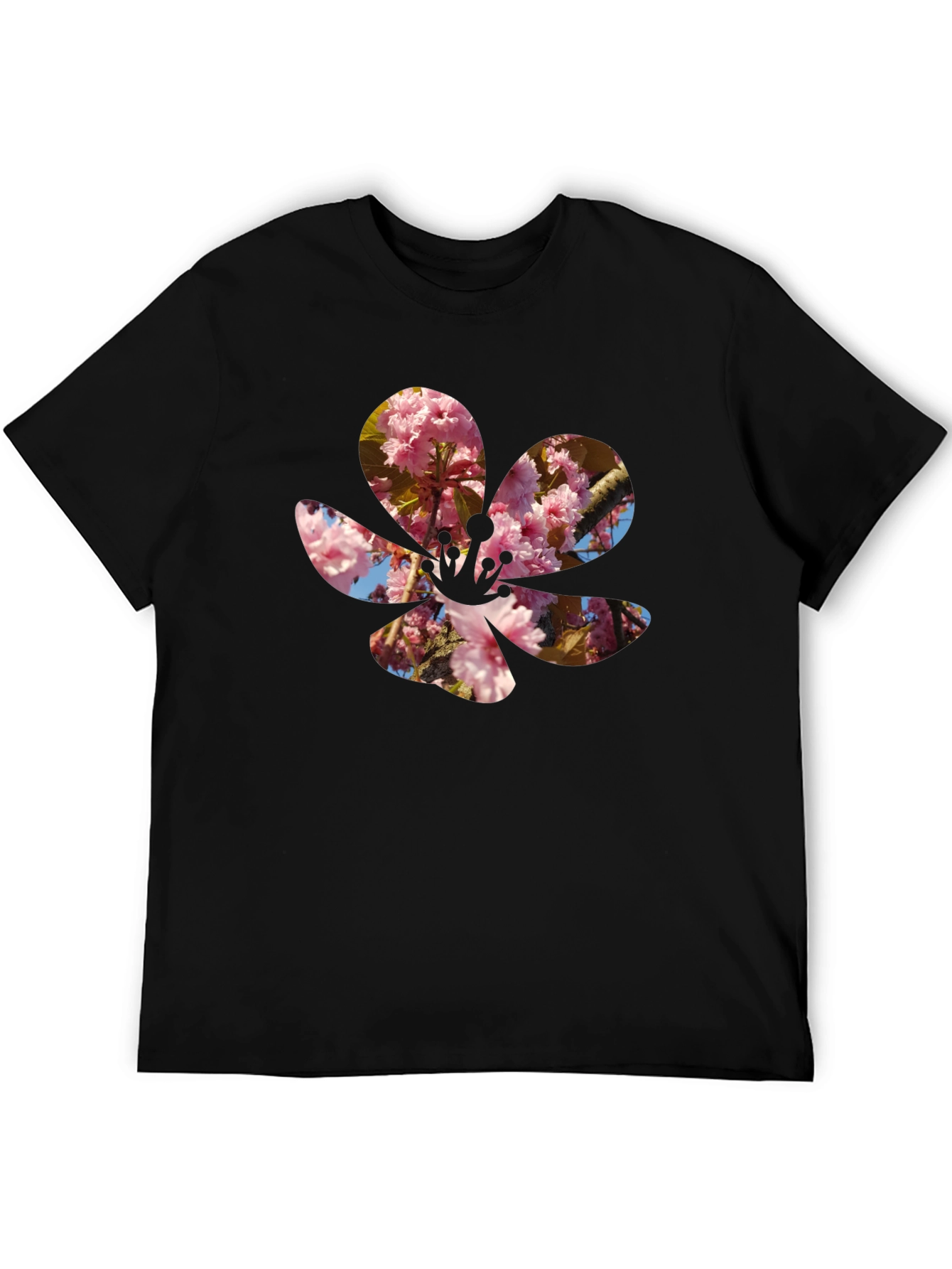 Black Blossom Print T-Shirt - Casual Black Tee view 5