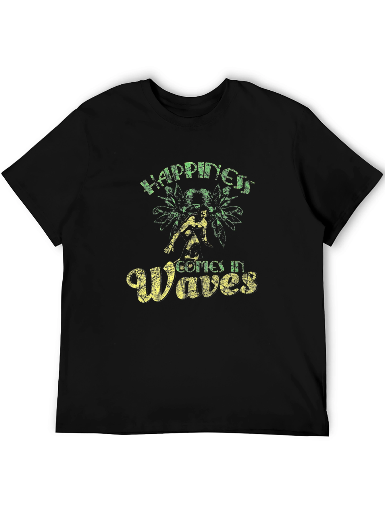 Black Happiness Comes In Waves Black Graphic Tee view 5