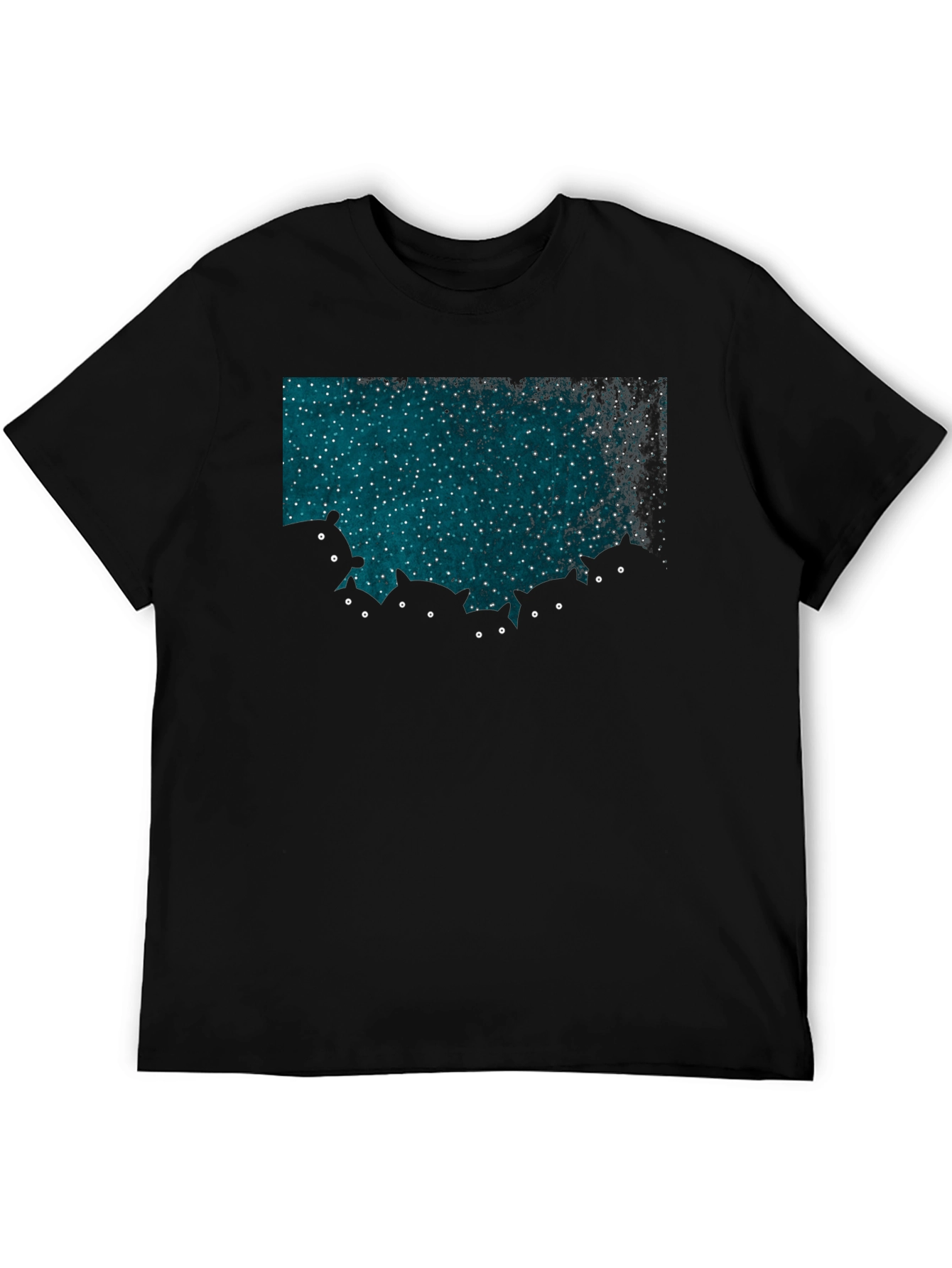 Black Mysterious Cats T-Shirt - Stargazing Cats Design view 5