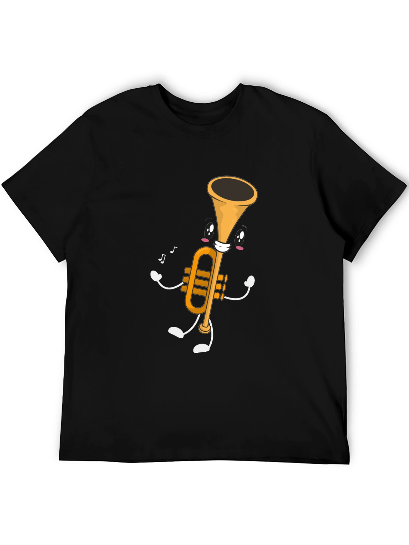 Black Musical Trumpet Graphic Tee - Black Cotton T-Shirt view 5