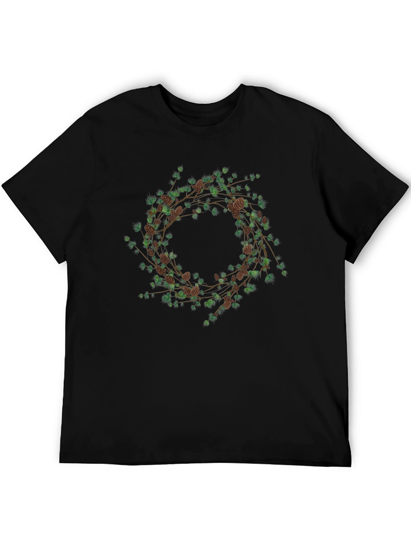 Black Nature Wreath Graphic T-Shirt - Black Cotton Tee view 5