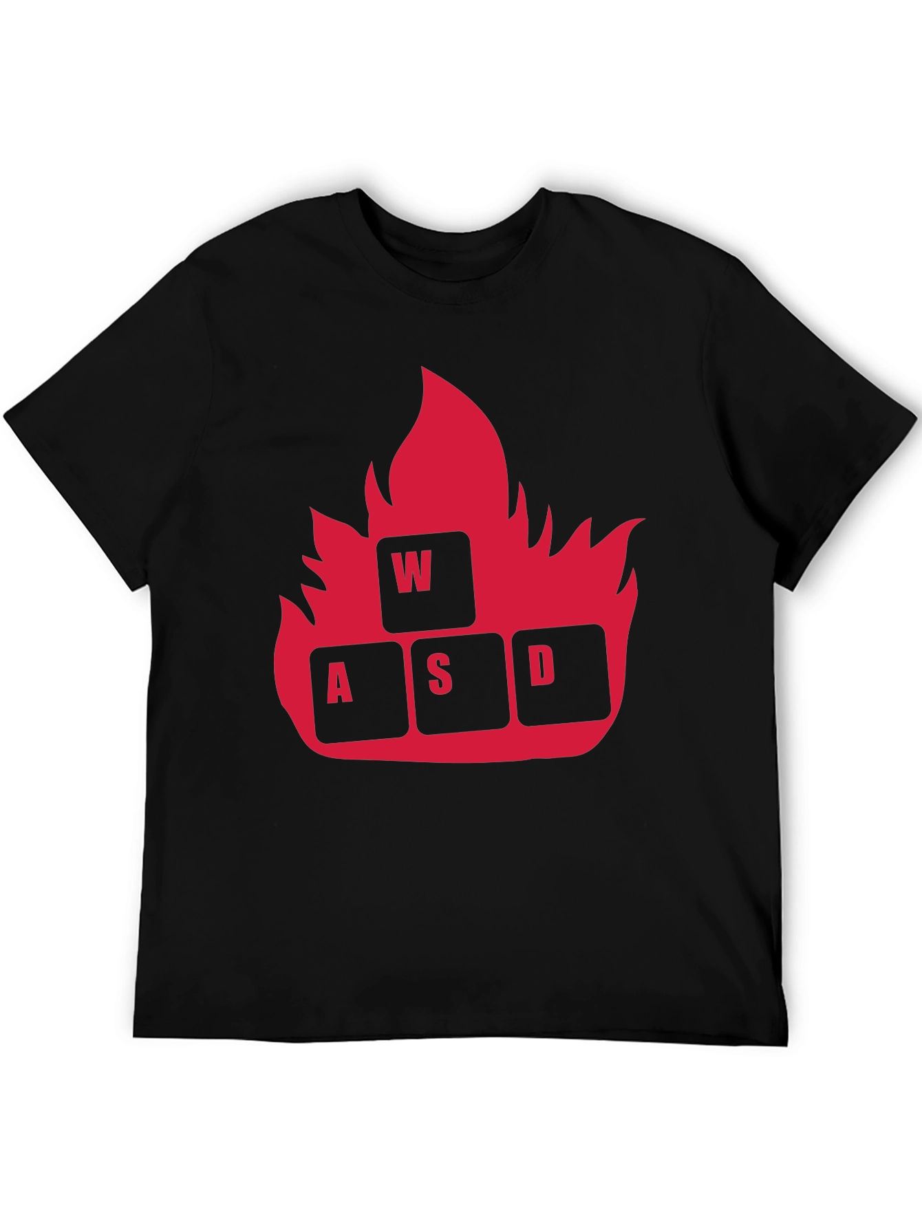 Black Gaming WASD Fire T-Shirt - Black Cotton Tee view 5