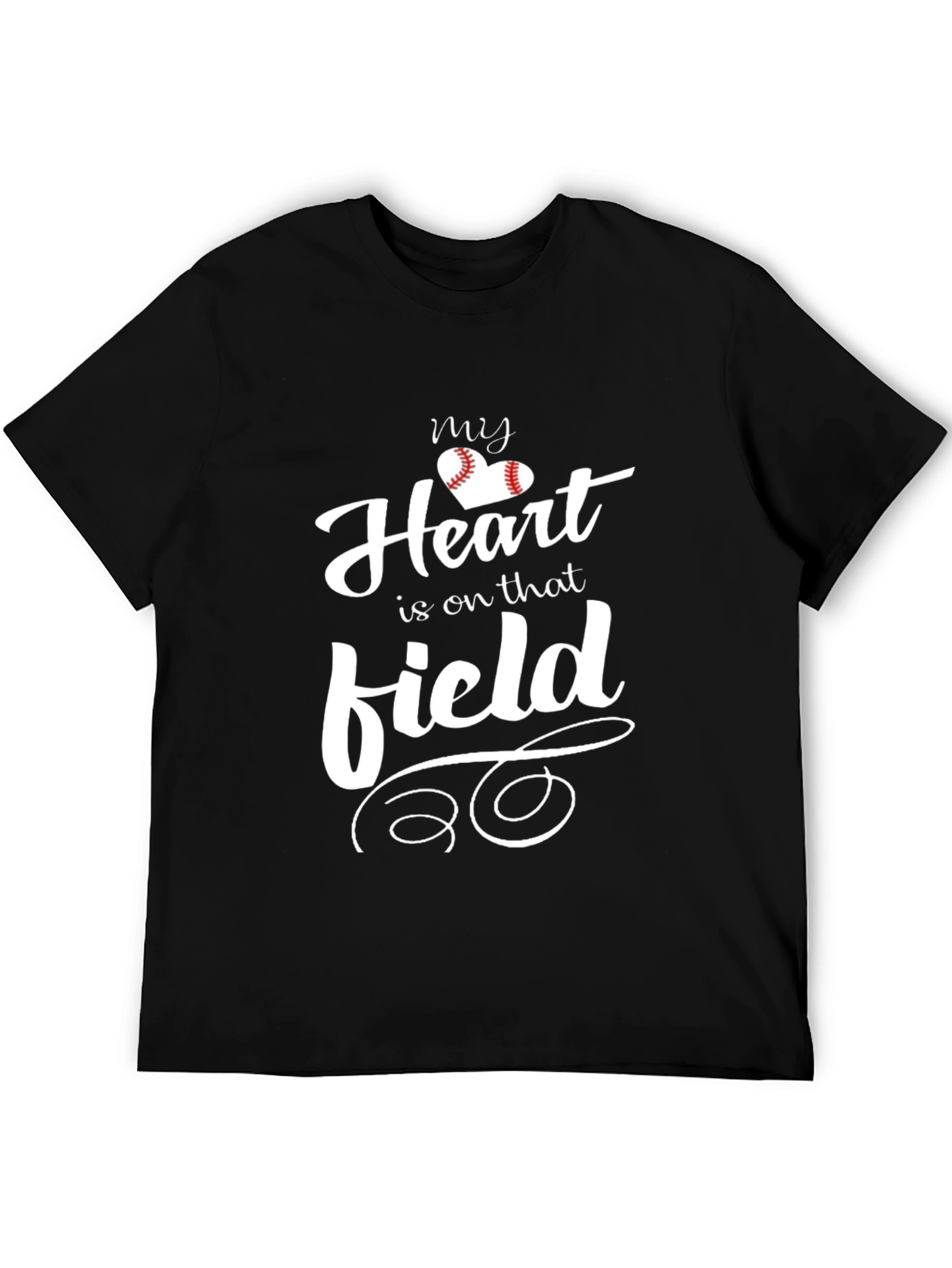 Black Baseball Heart T-Shirt for Sports Fans view 5