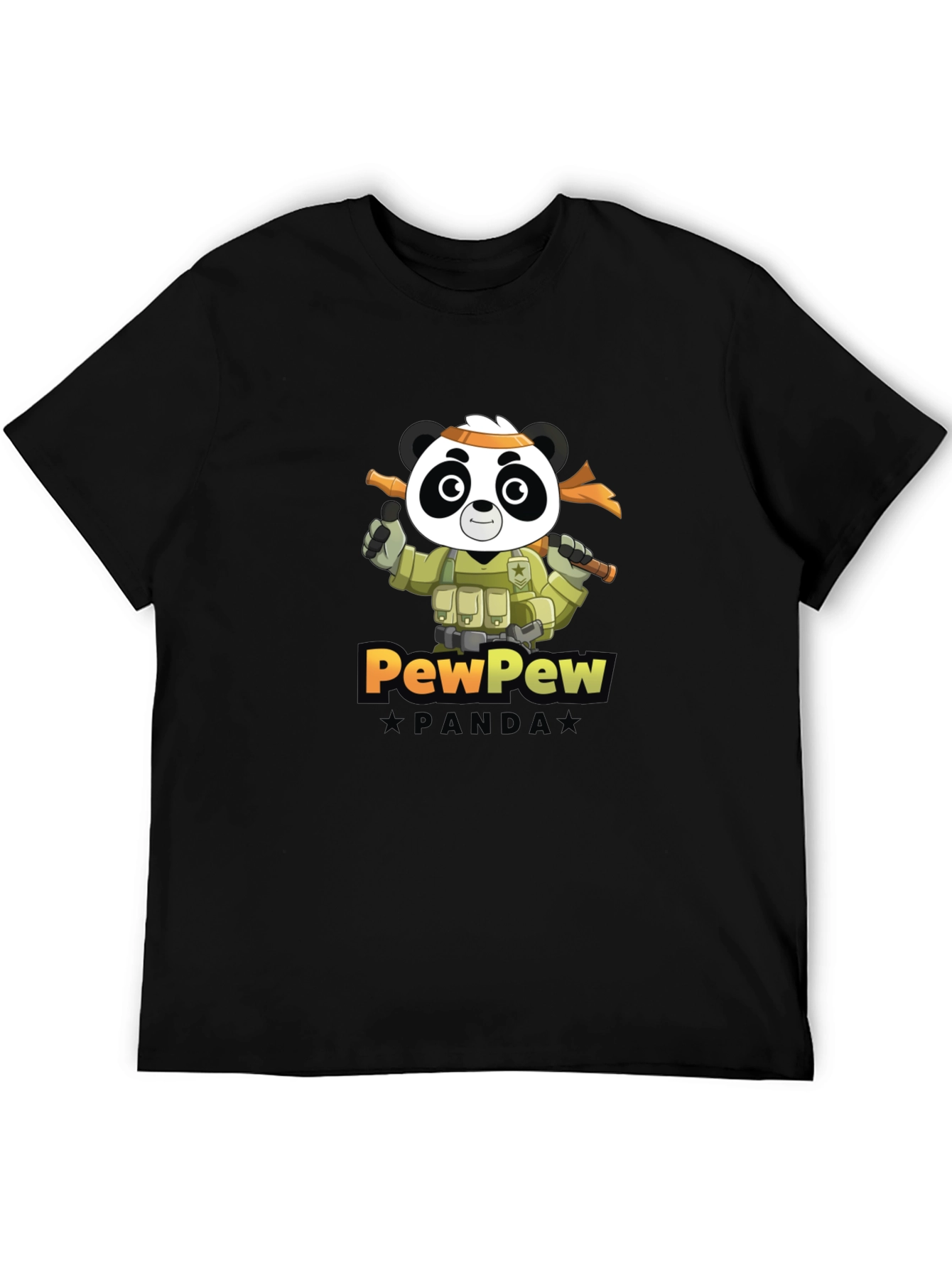 Black PewPew Panda Graphic Tee - Black Crew Neck T-Shirt view 5
