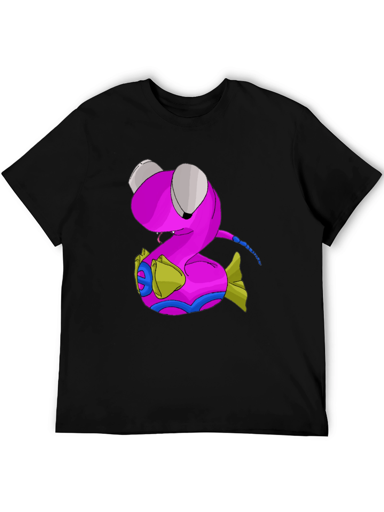 Black Cartoon Pink Worm Graphic Tee - Casual Black T-Shirt view 5