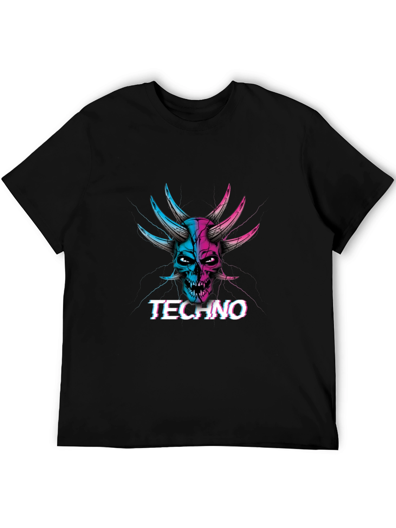 Black Techno Skull Graphic T-Shirt - Black view 5