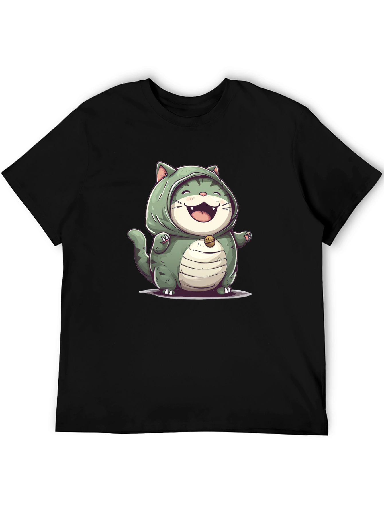 Black Cat In Bulbasaur Costume Black T-Shirt view 5