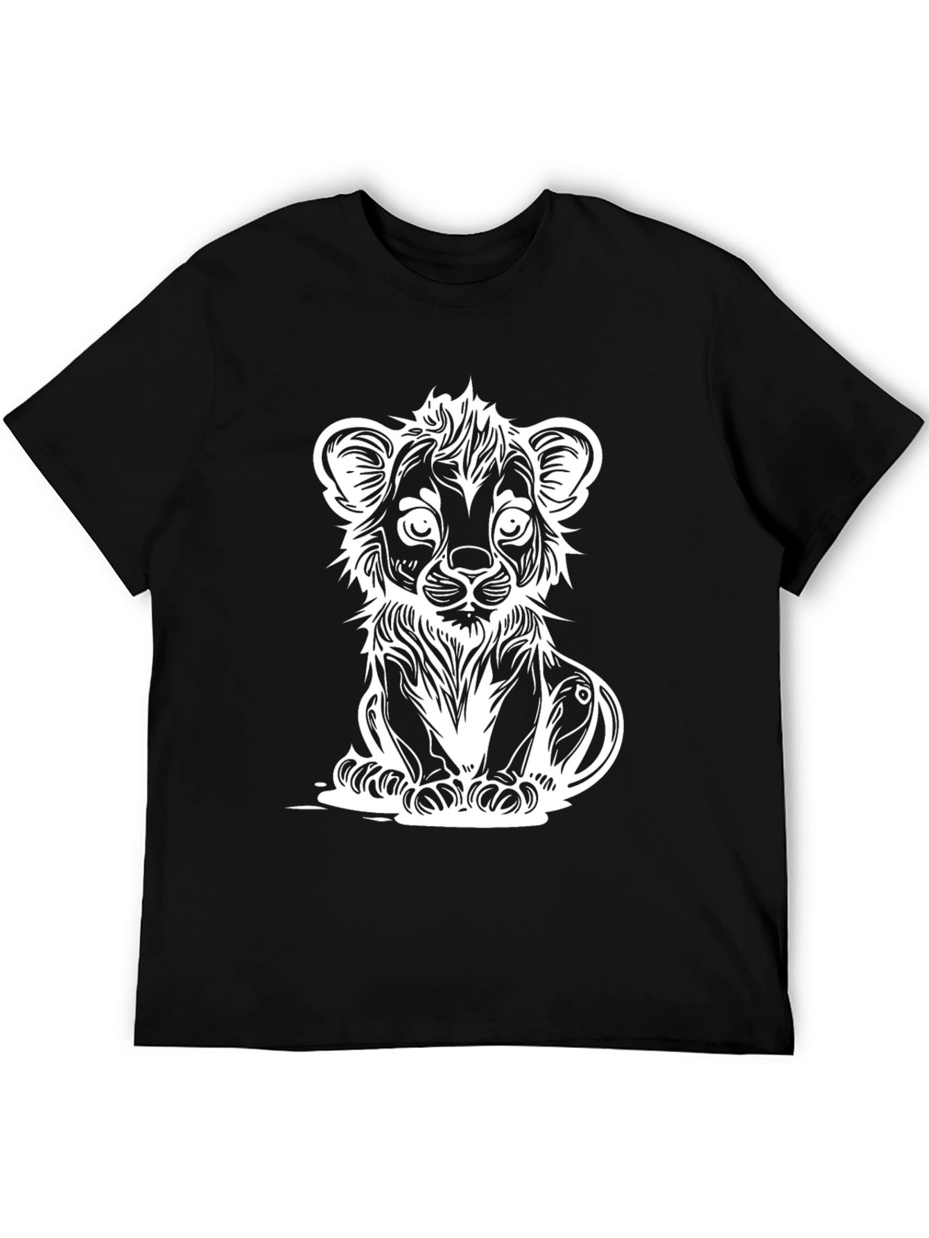 Black Lion Cub Graphic Tee - Black Cotton T-Shirt view 5