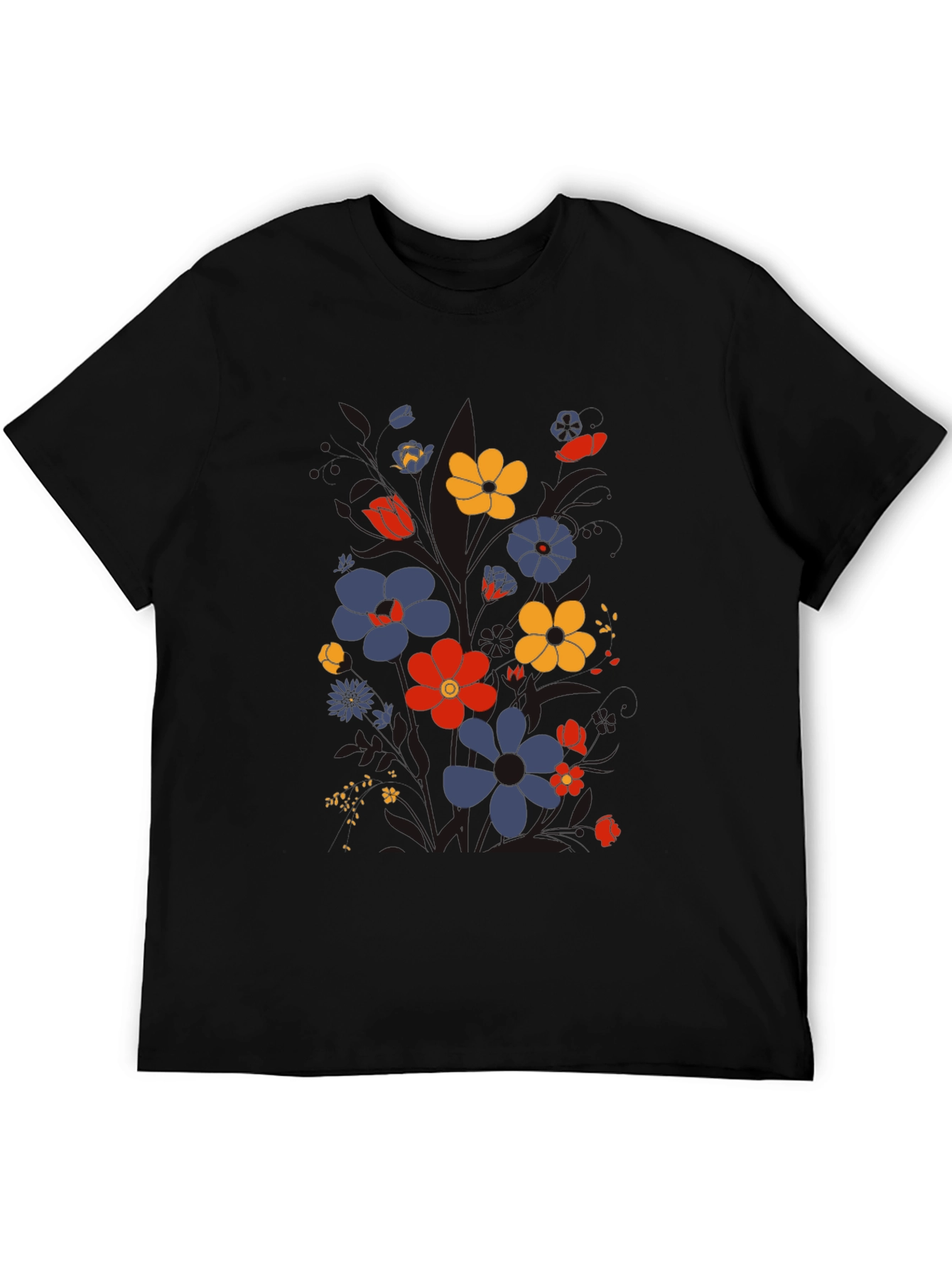 Black Floral Graphic Print T-Shirt - Retro Style view 5