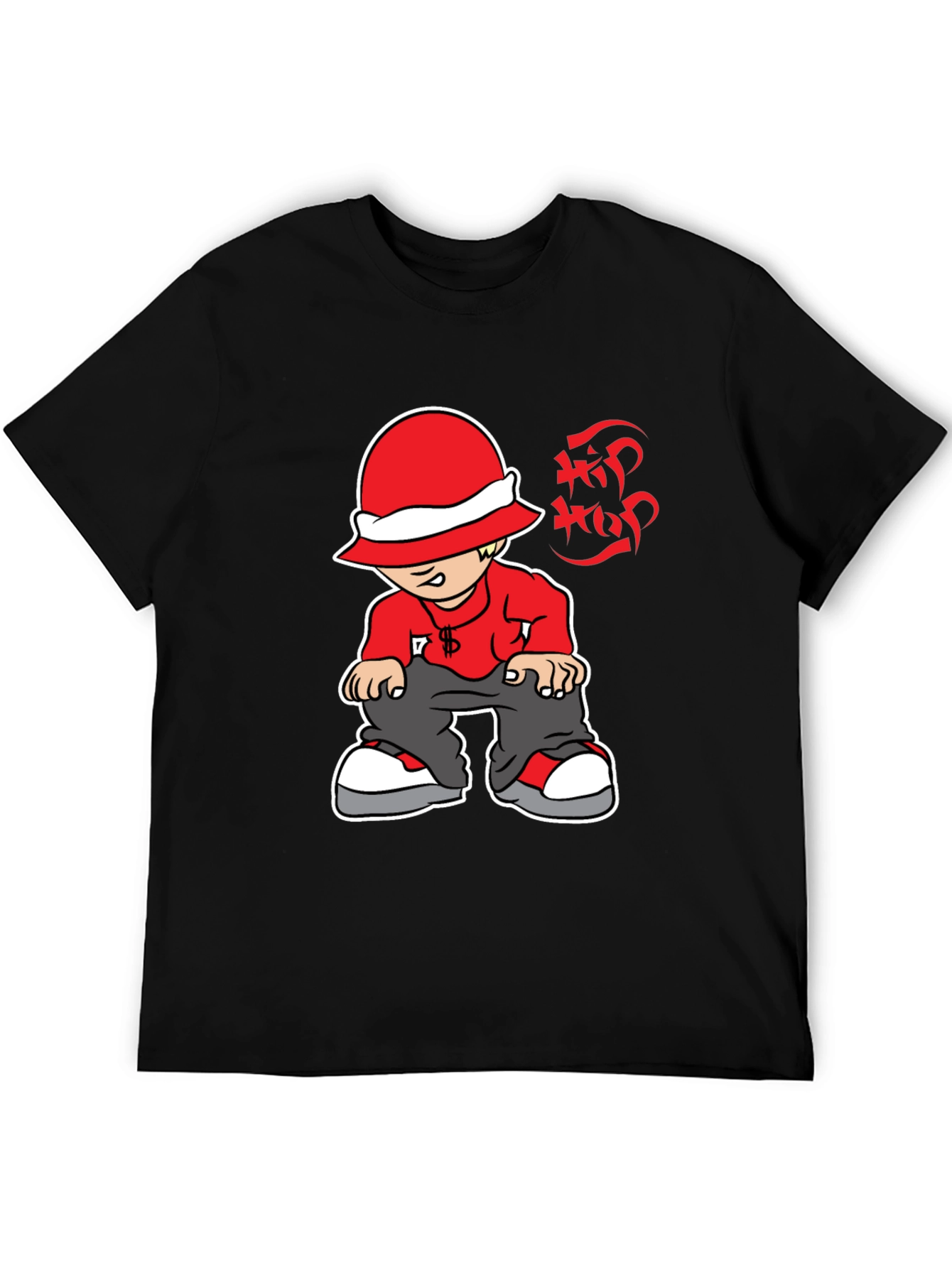 Black Hip Hop Cartoon Graphic Black T-Shirt view 5