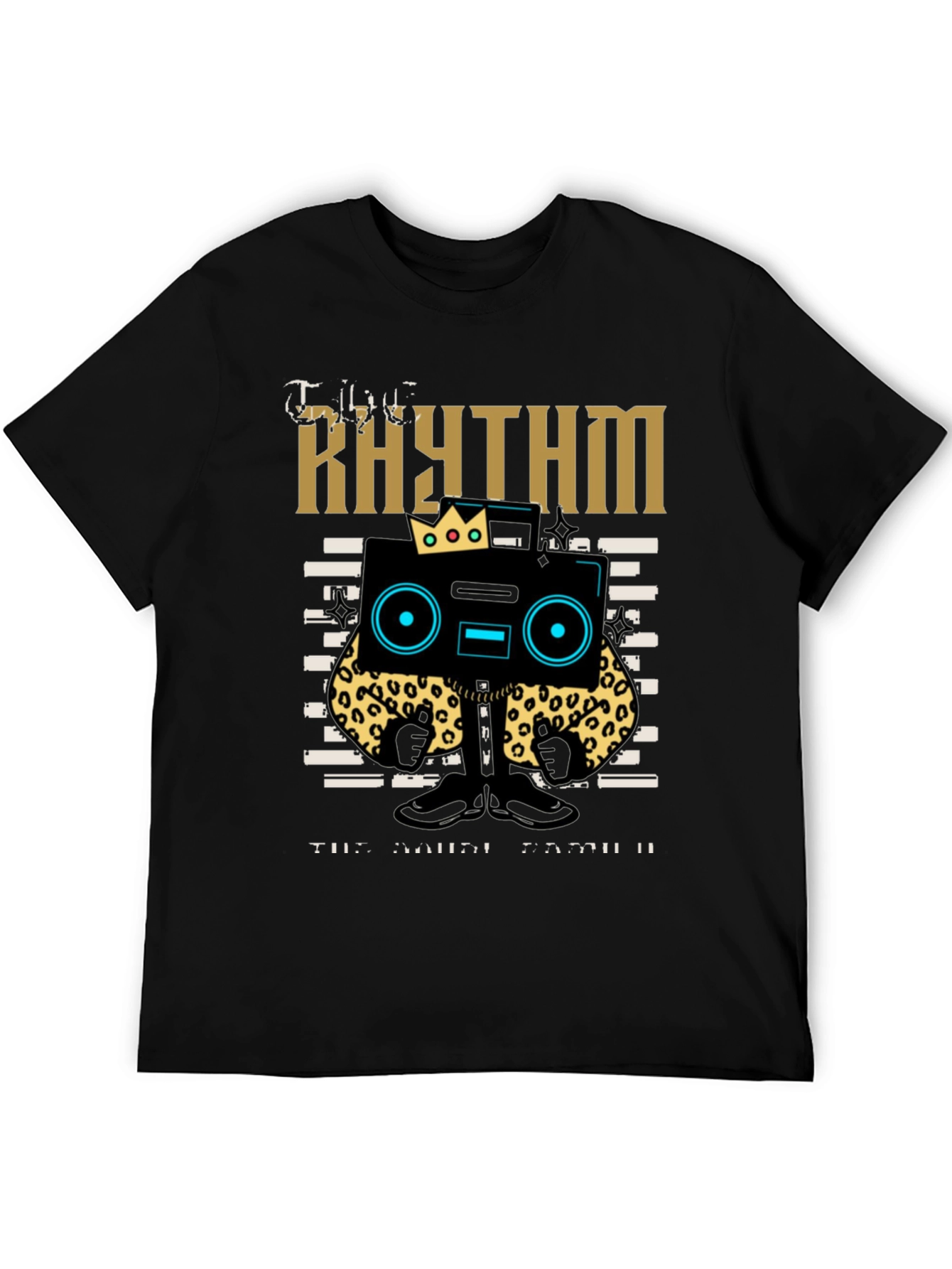 Black Rhythm Graphic Tee - Cool Cartoon Boombox Design view 5