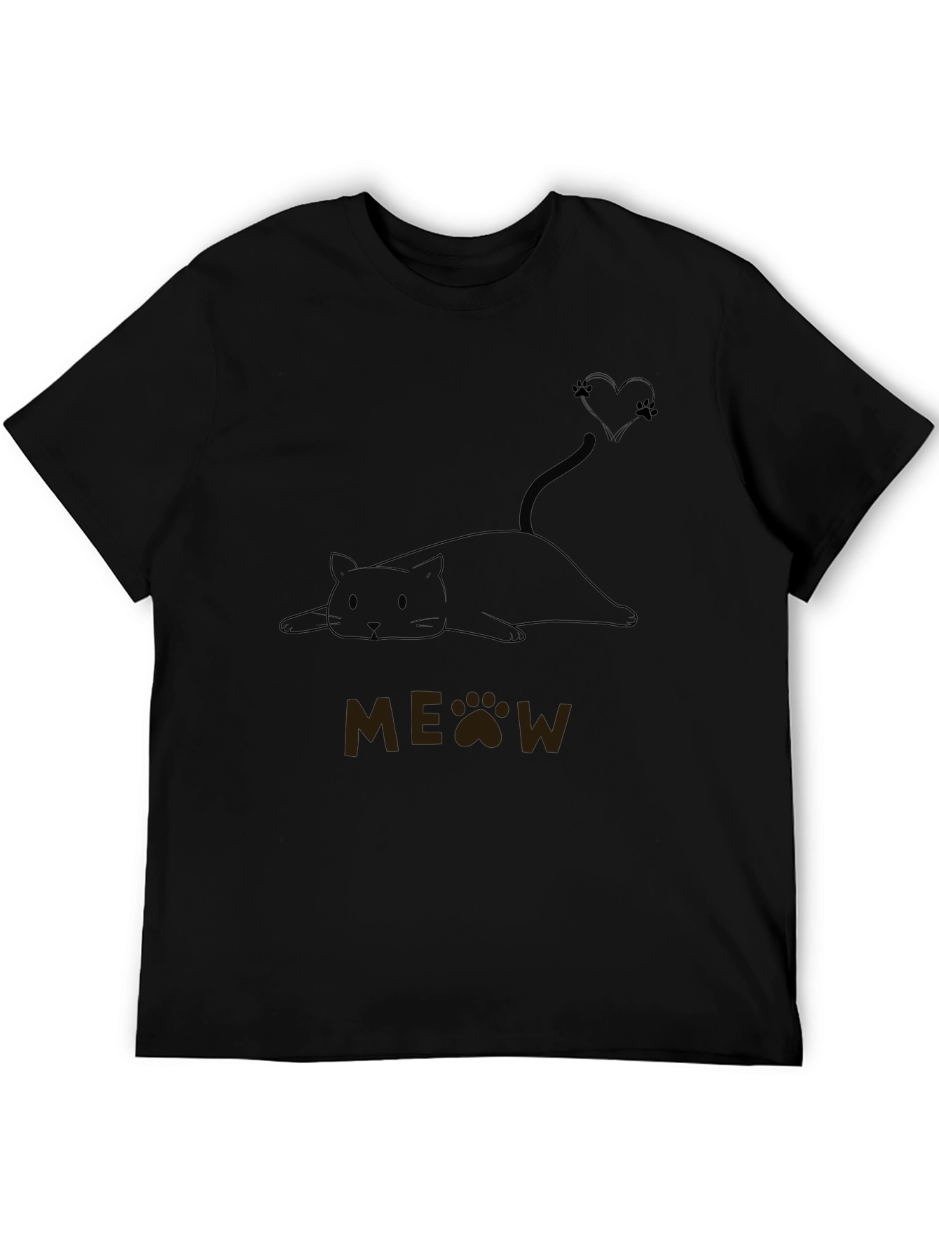 Black Cute Cat MEOW T-Shirt - Black view 5