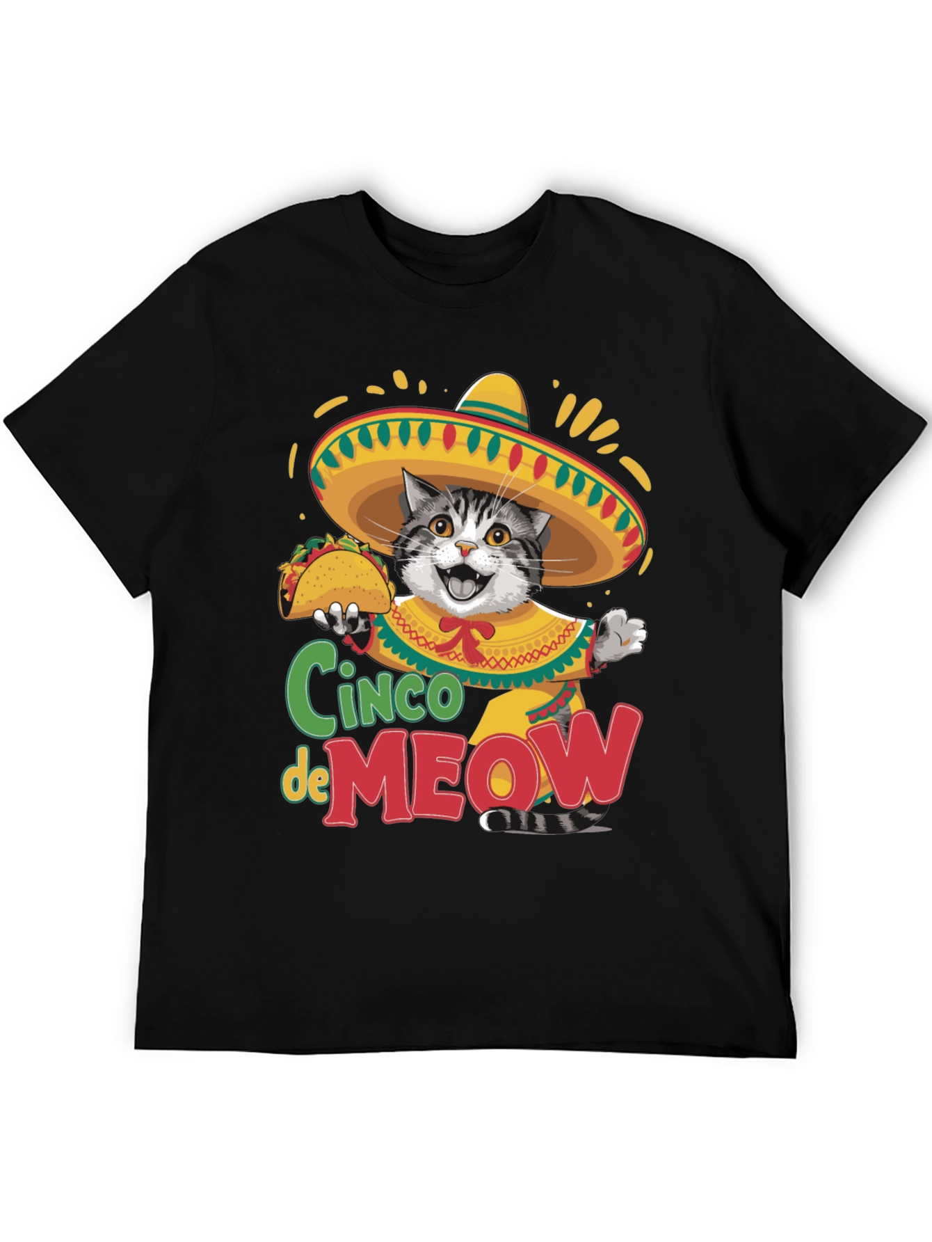 Black Cinco de Meow Cat T-Shirt - Taco Fiesta Tee view 5