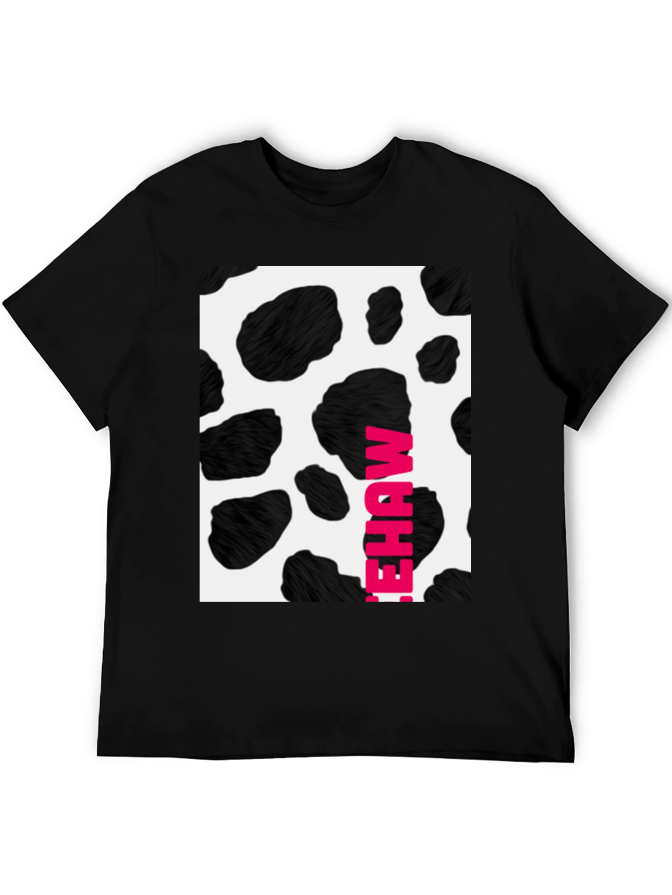 Black Cow Print T-Shirt with Pink Lettering view 5