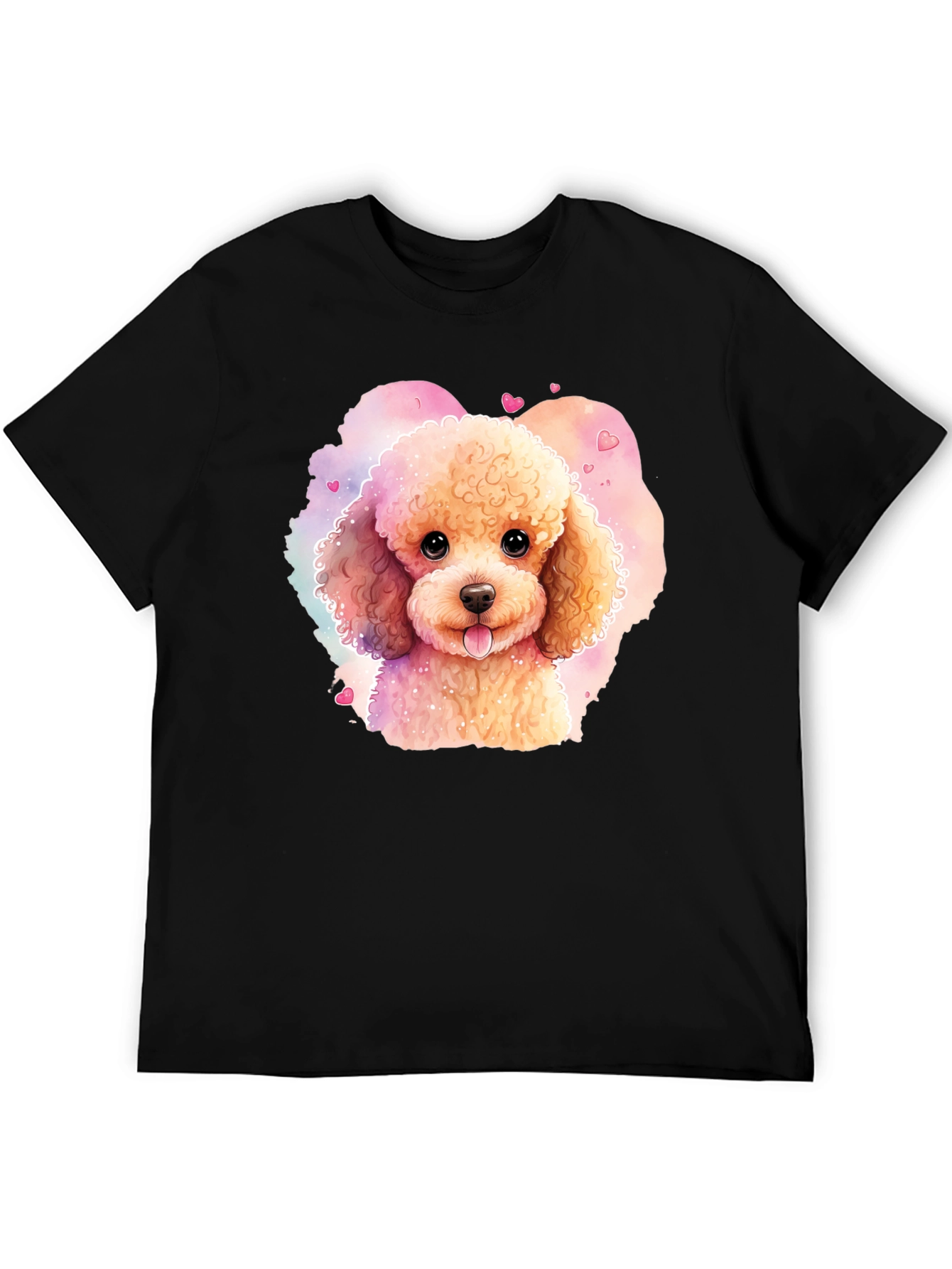 Black Cute Poodle Watercolor T-Shirt view 5