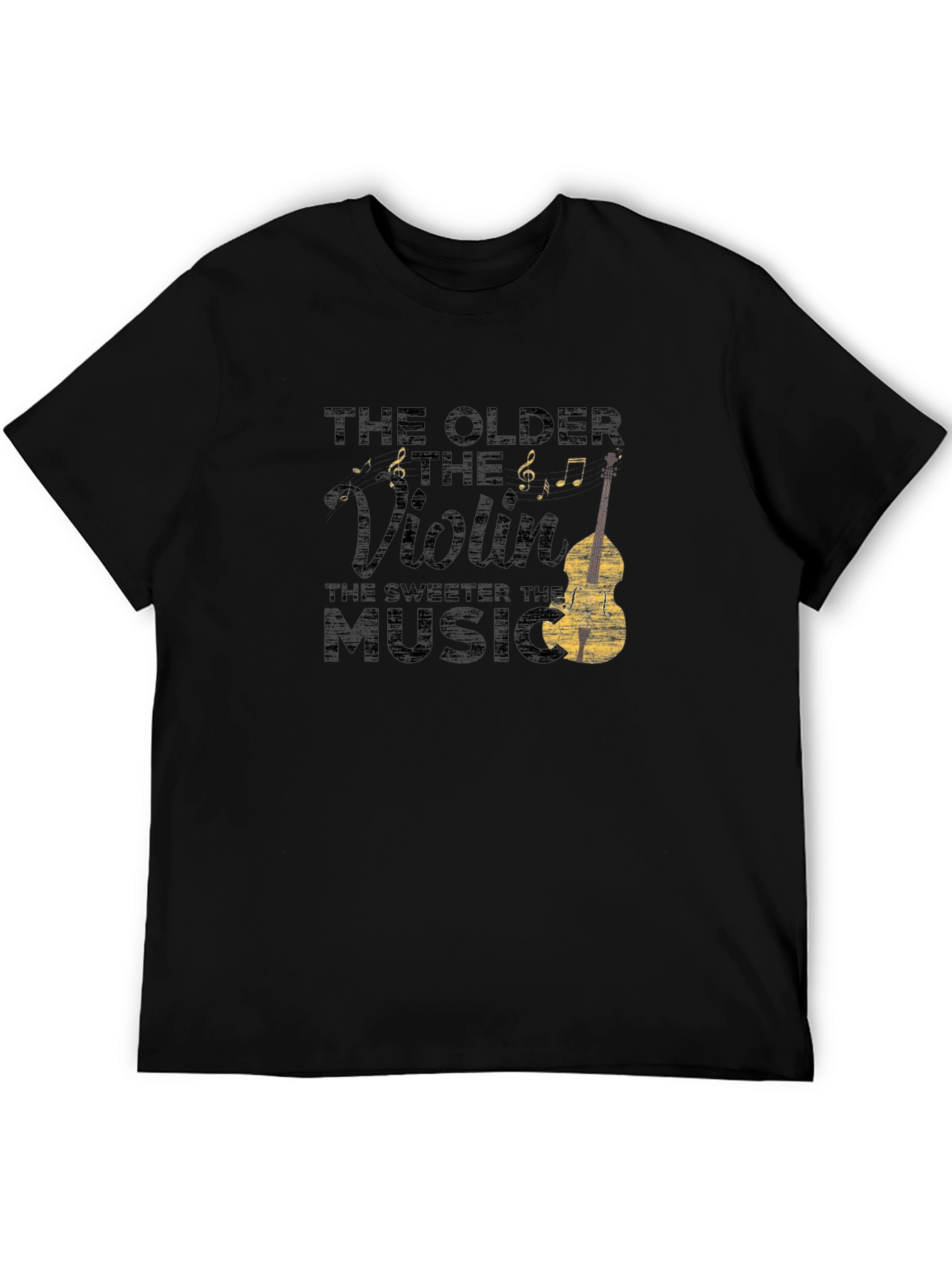 Black Vintage Violin Music T-Shirt - The Older The Violin view 5