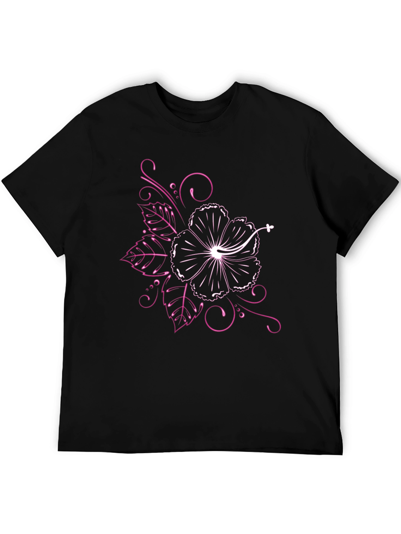 Black T-Shirt with Floral Hibiscus Design - 5