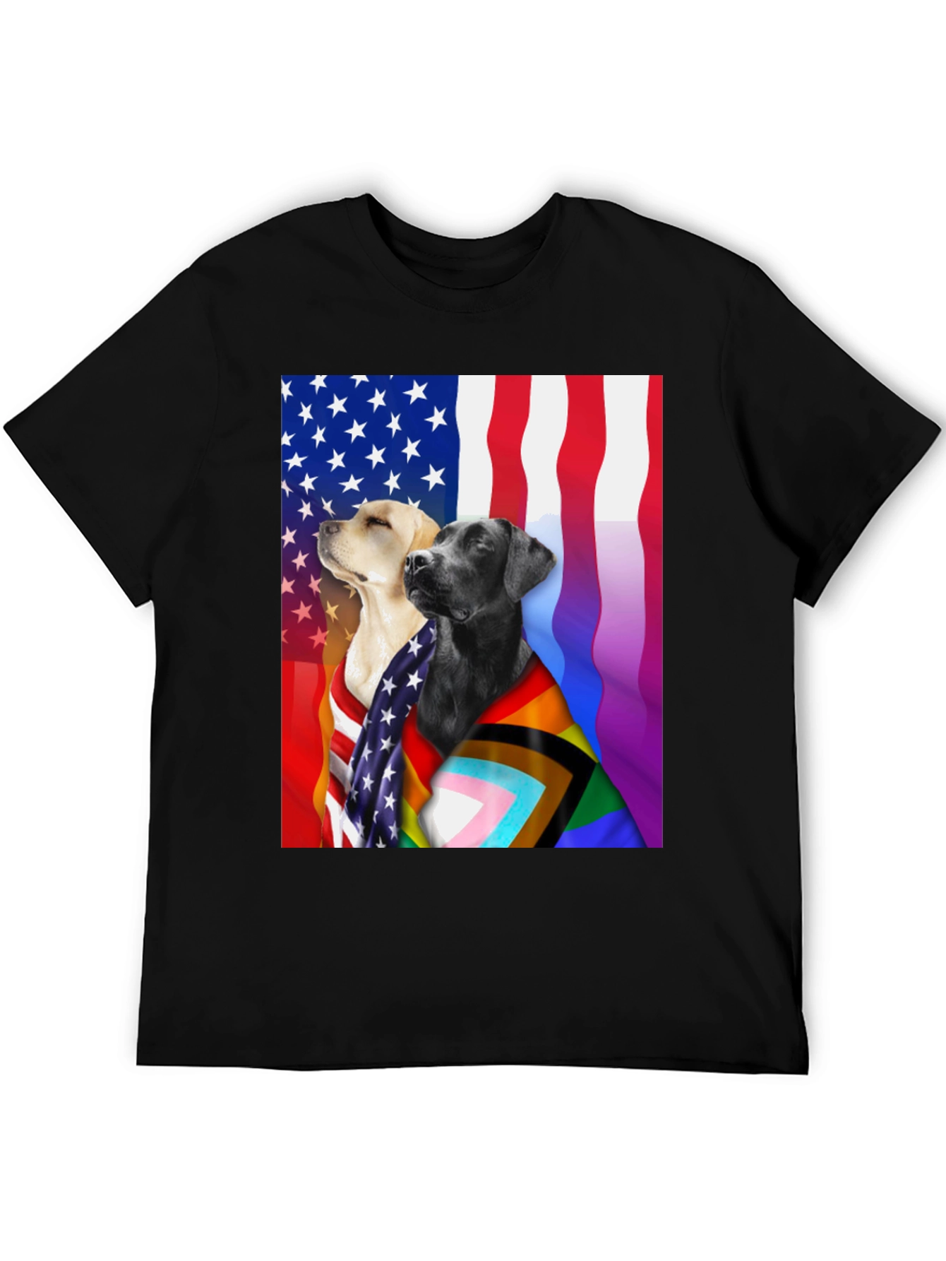 Black Patriotic Pride Dogs T-Shirt - American & LGBTQ+ Flags view 5