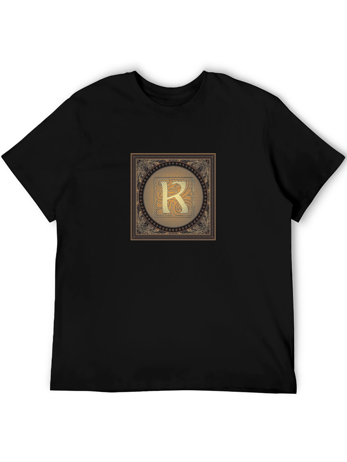 Black Golden Letter R Graphic Print Black T-Shirt view 5