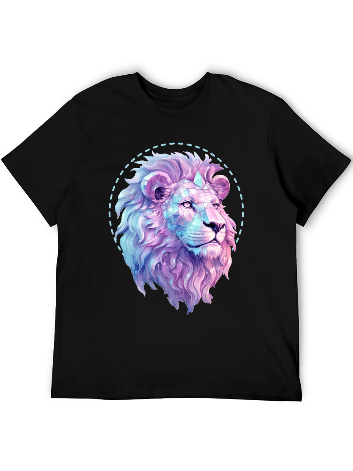 Black Geometric Lion Graphic Print Black T-Shirt view 5