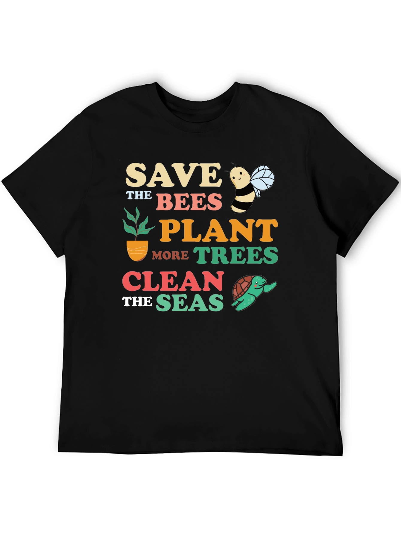 Black Save the Bees Graphic T-Shirt - Earth Day Apparel view 5