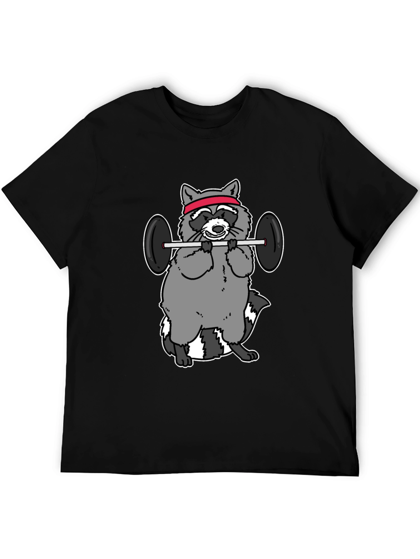 Black Raccoon Lifting Weights Funny Graphic T-Shirt view 5